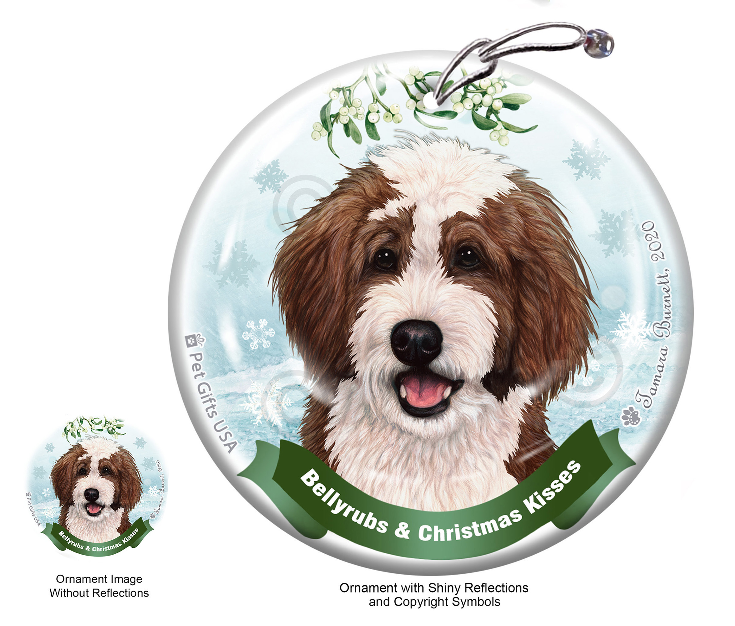 Bernedoodle Chocolate and White Belly Rubs and Christmas Kisses Ornament image