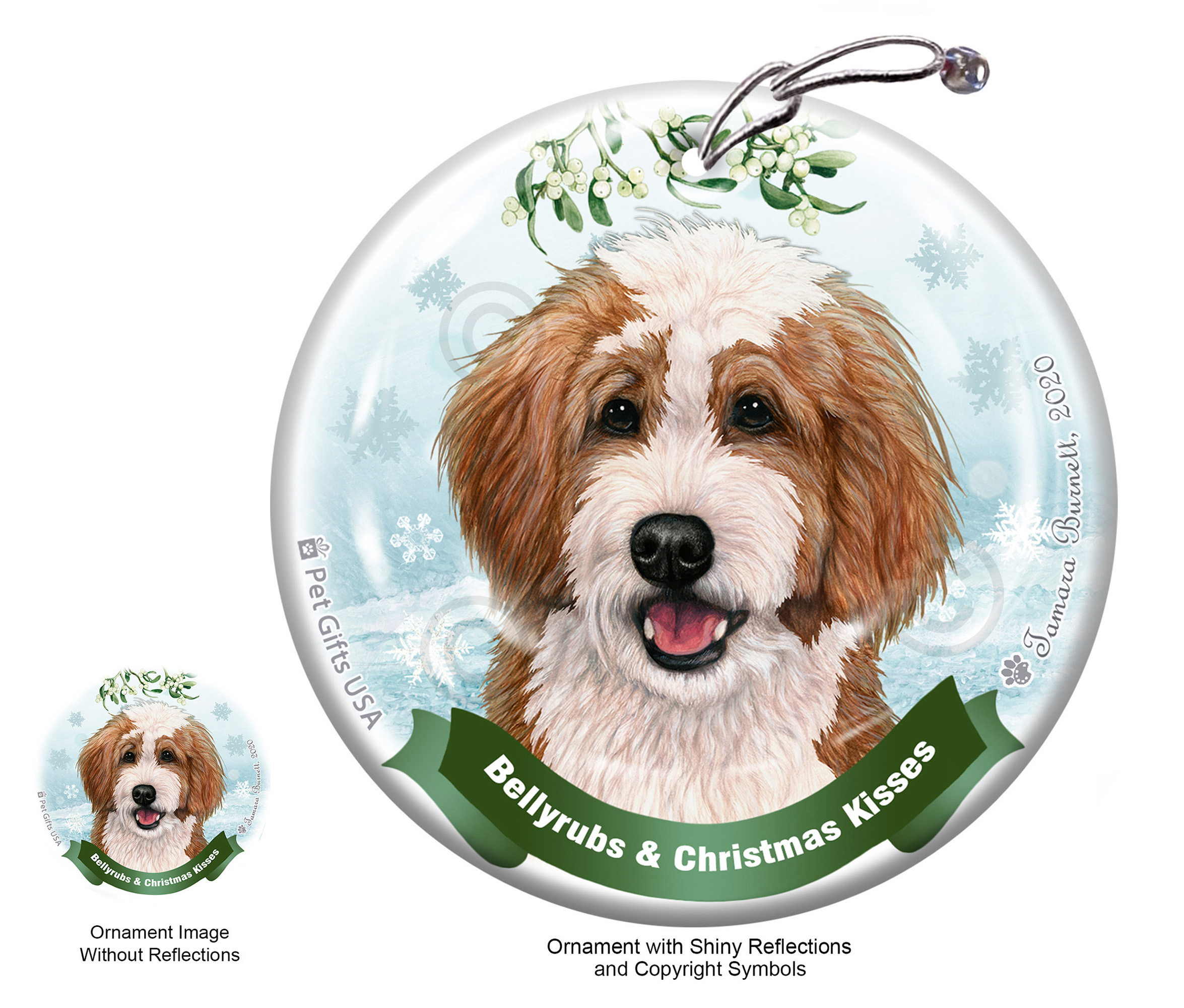 Bernedoodle Red and White Belly Rubs and Christmas Kisses Ornament image