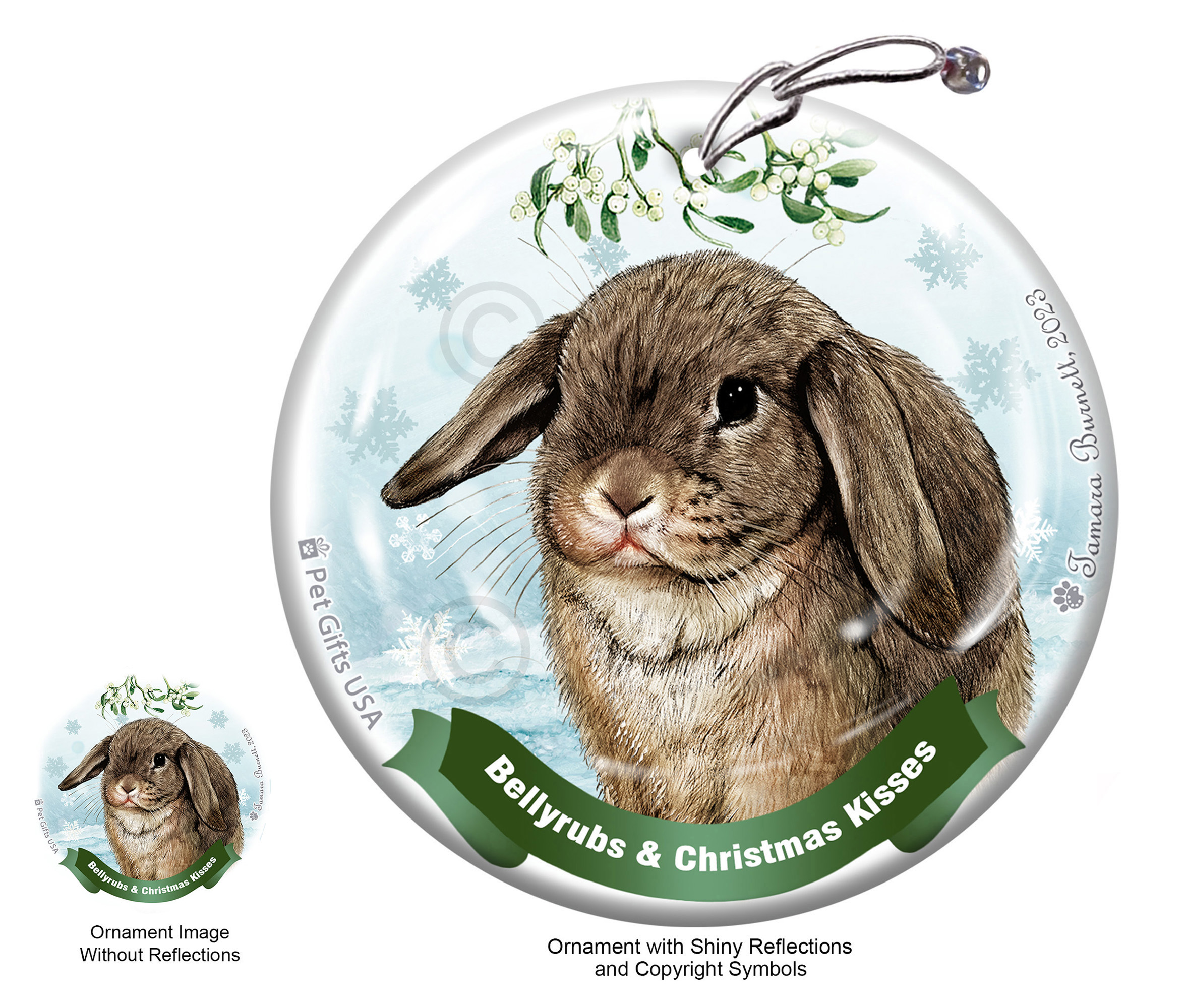 Rabbit Mini Lop Agouti Belly Rubs and Christmas Kisses Ornament Image