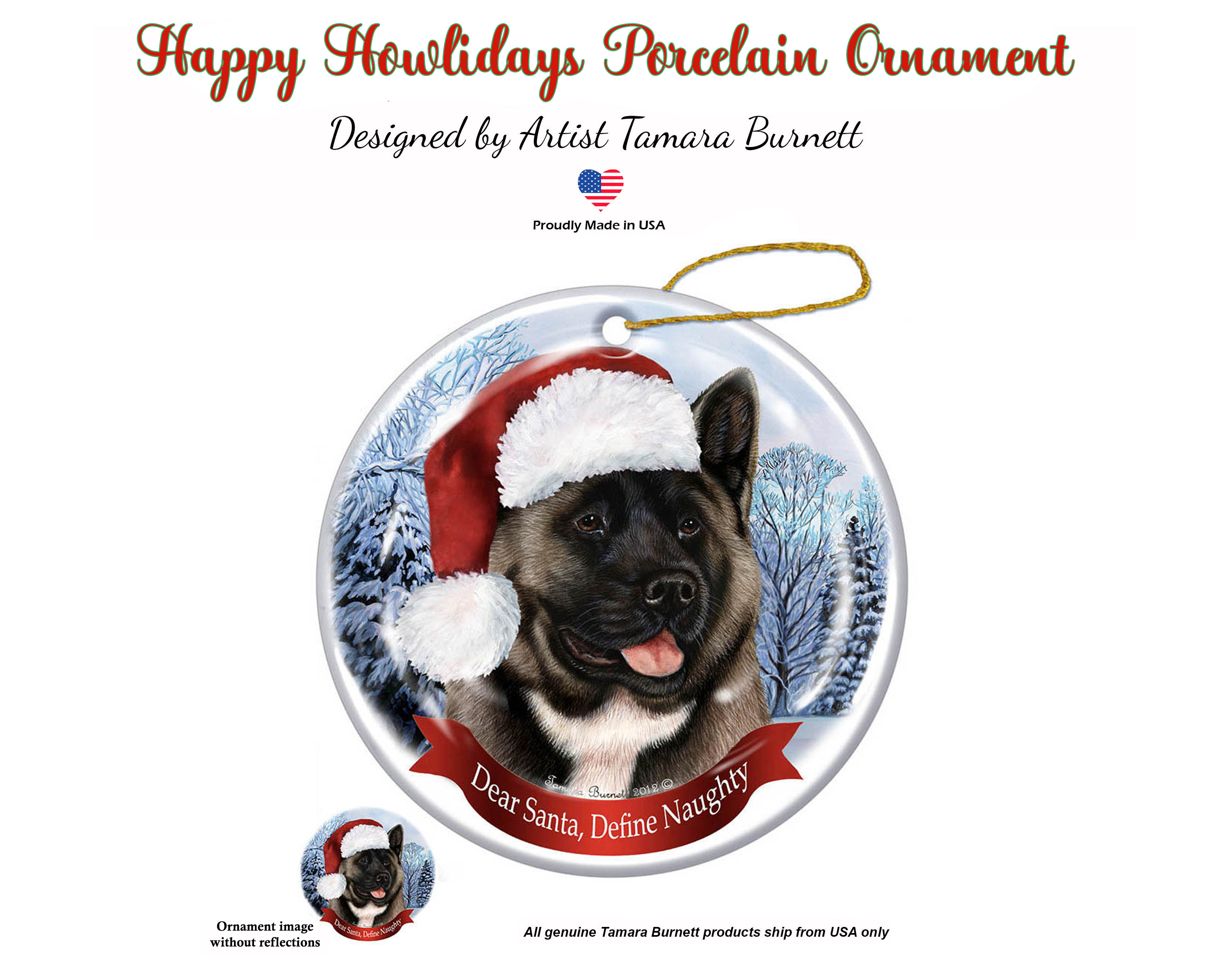 Akita (Black and Silver) -  Dear Santa, Define Naughty Christmas Ornament image