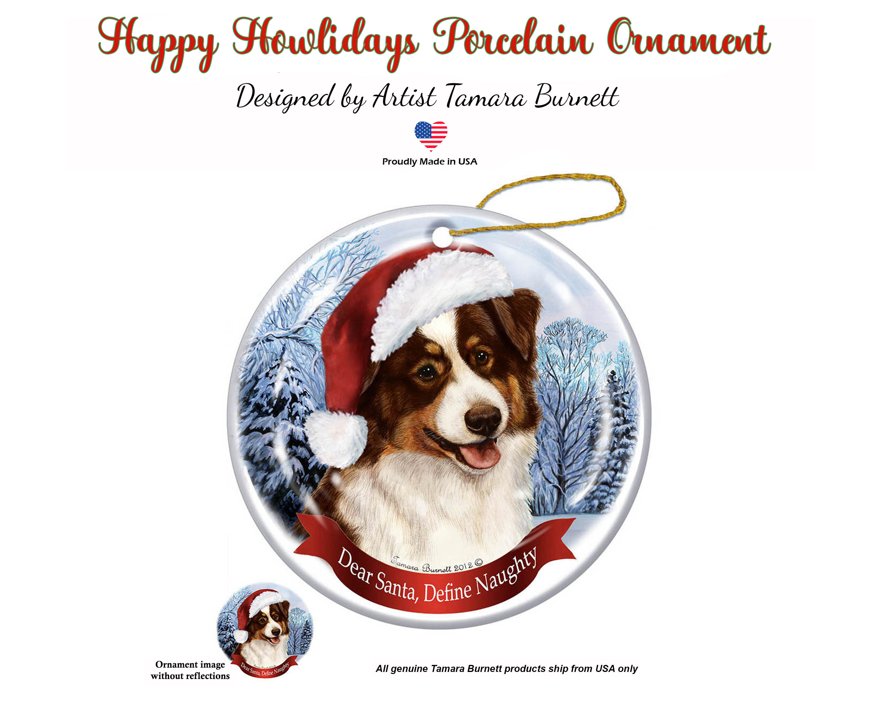 Australian Shepherd (Red Tri) -  Dear Santa, Define Naughty Christmas Ornament image