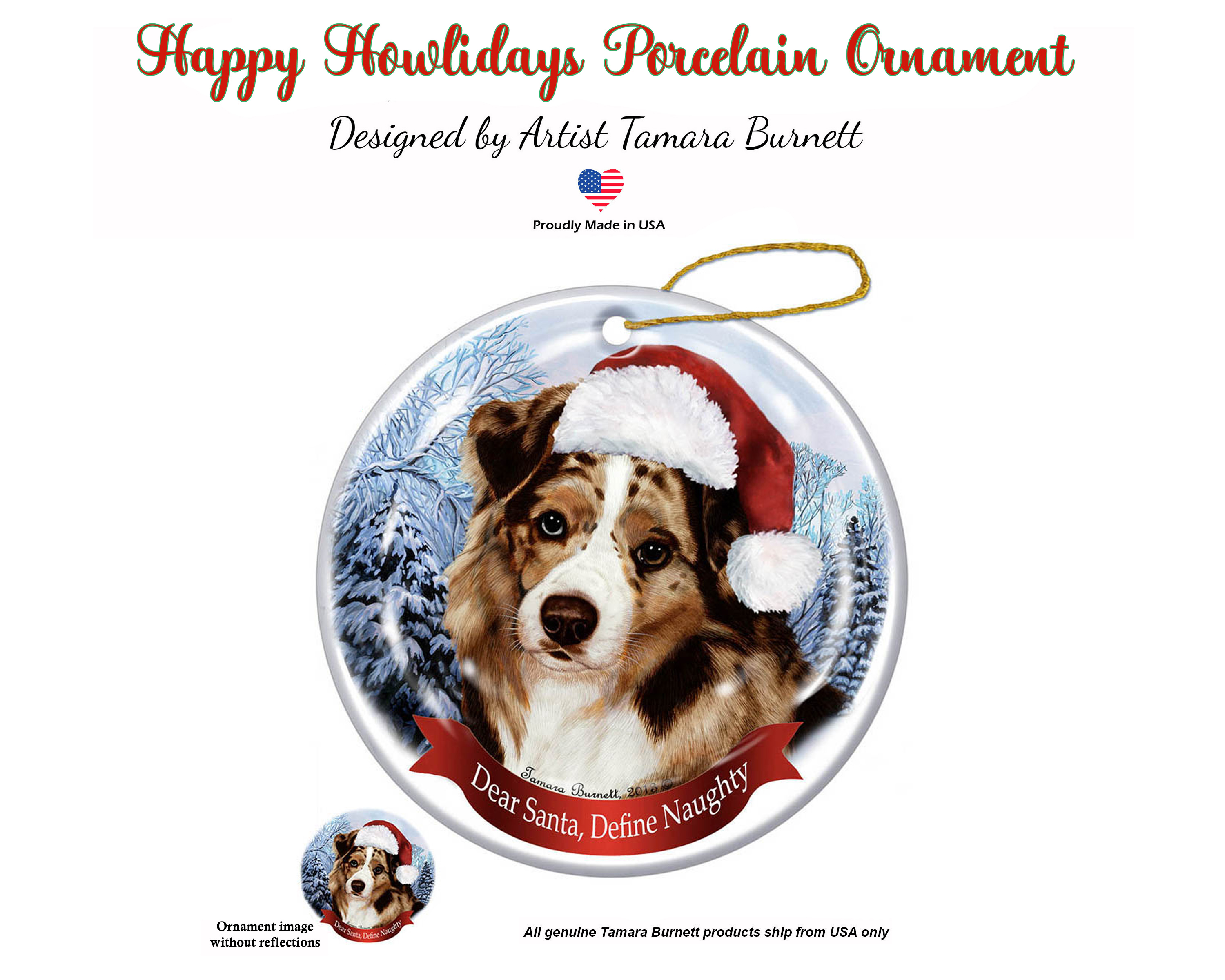 Australian Shepherd (Red Merle) -  Dear Santa, Define Naughty Christmas Ornament image