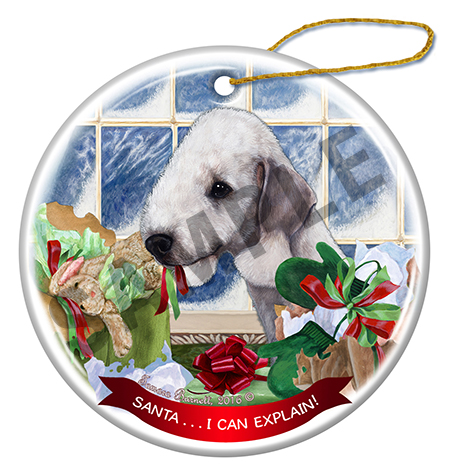 Bedlington Terrier Blue - Santa I Can Explain Ornament Image