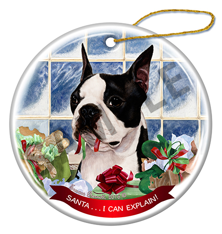 Boston Terrier - Santa I Can Explain Ornament Image