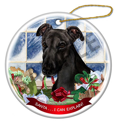 Greyhound Black - Santa I Can Explain Ornament Image