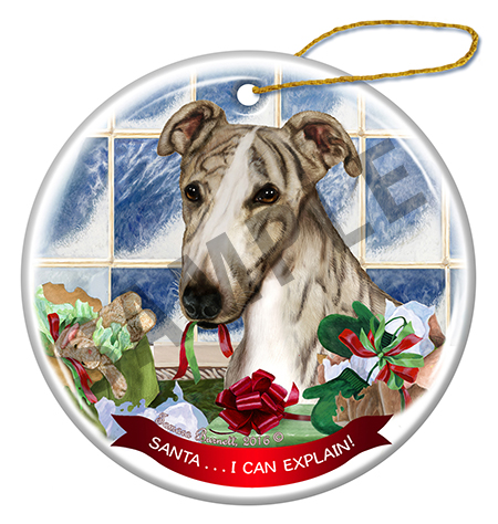 Greyhound Brindle Fawn - Santa I Can Explain Ornament Image