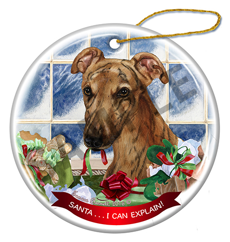 Greyhound Brindle Red - Santa I Can Explain Ornament Image