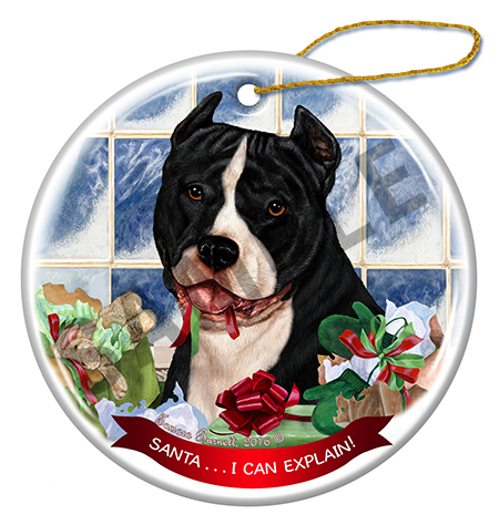 Pit Bull Crop Black & White - Santa I Can Explain Ornament Image