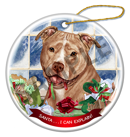 Pit Bull Uncrop Cream & White - Santa I Can Explain Ornament Image