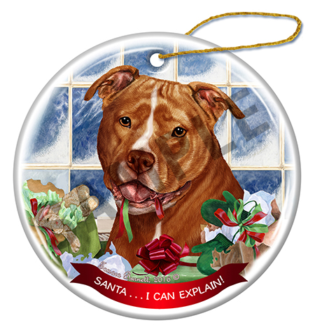 Pit Bull Uncrop Orange & White - Santa I Can Explain Ornament Image