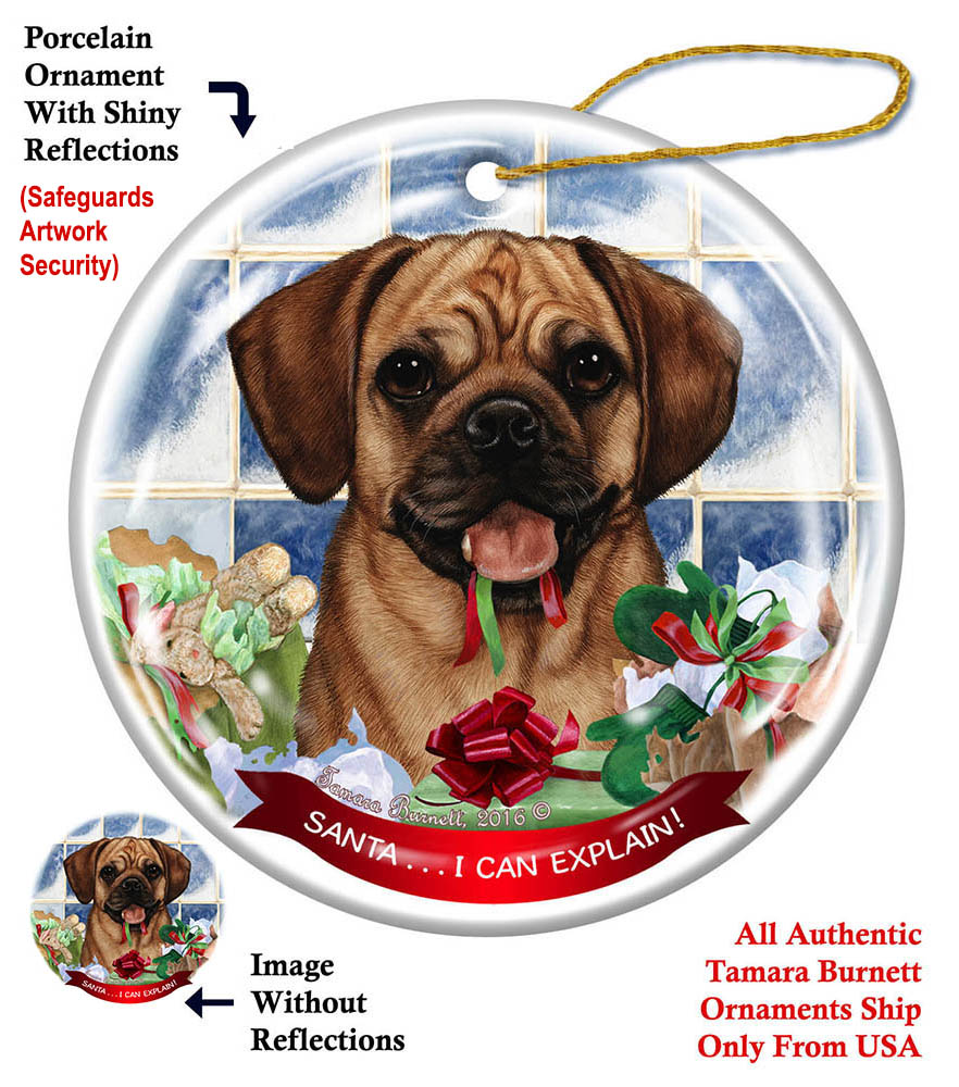 Puggle Fawn - Santa I Can Explain Ornament Image