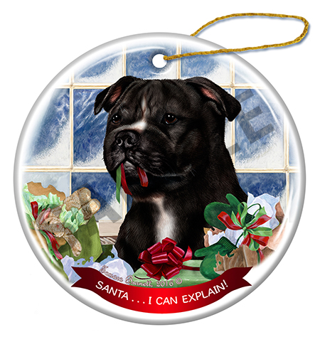 Staffordshire Bull Black & White - Santa I Can Explain Ornament Image