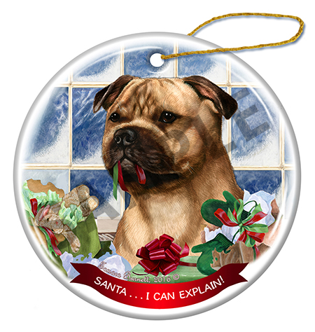 Staffordshire Bull Fawn - Santa I Can Explain Ornament Image