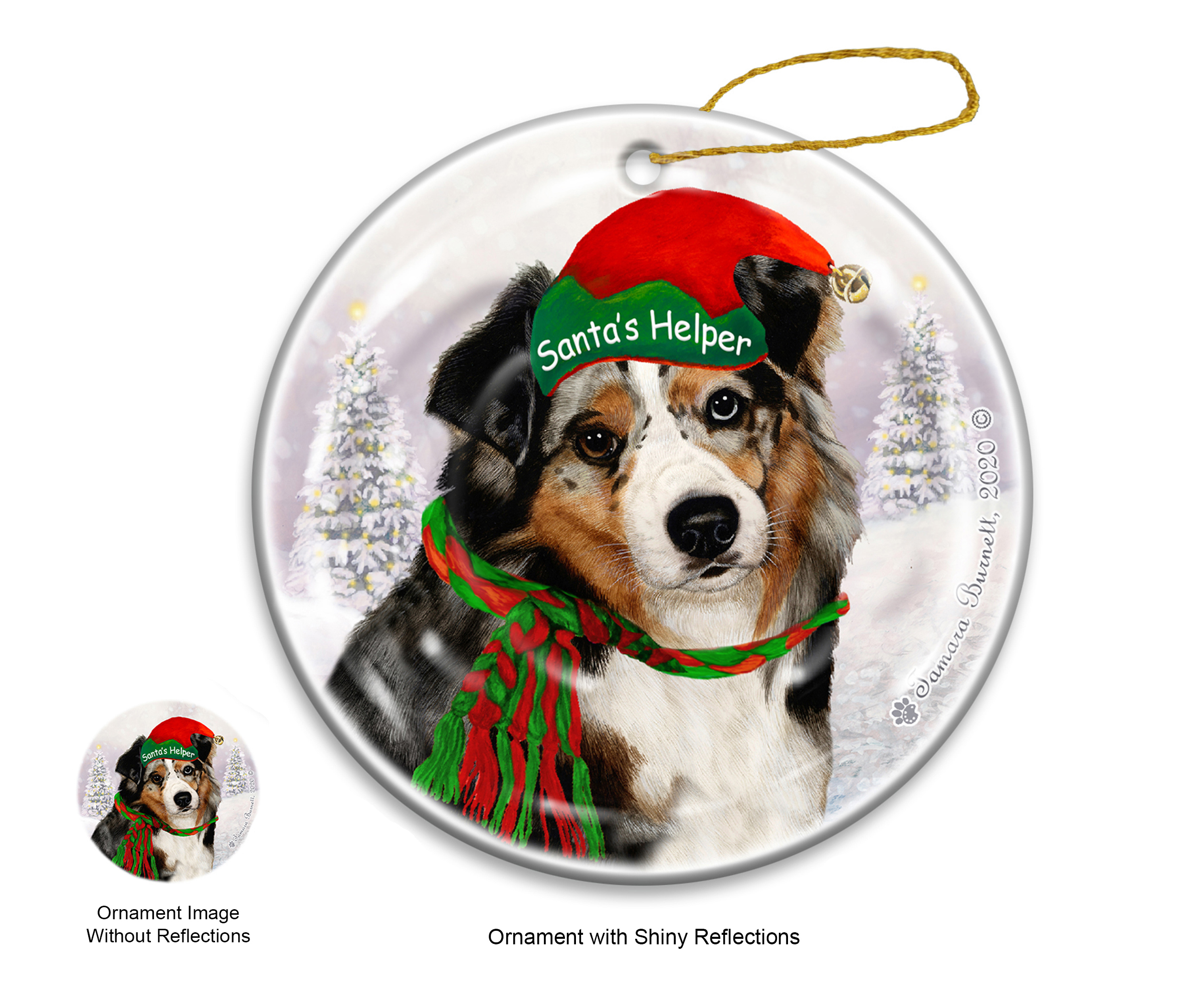 Australian Shepherd Blue Merle - Santa's Helper Ornament image
