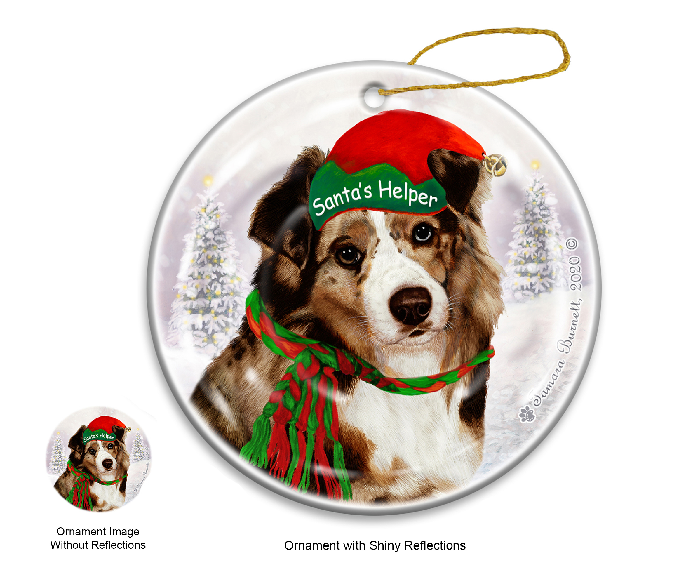 Australian Shepherd Red Merle - Santa's Helper Ornament image