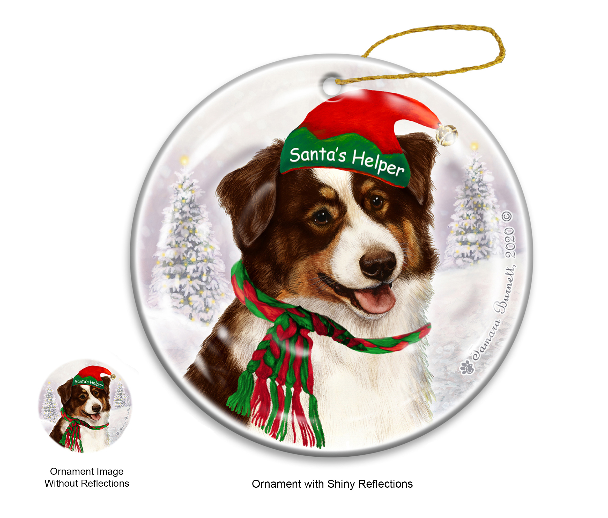 Australian Shepherd Red Tri - Santa's Helper Ornament image