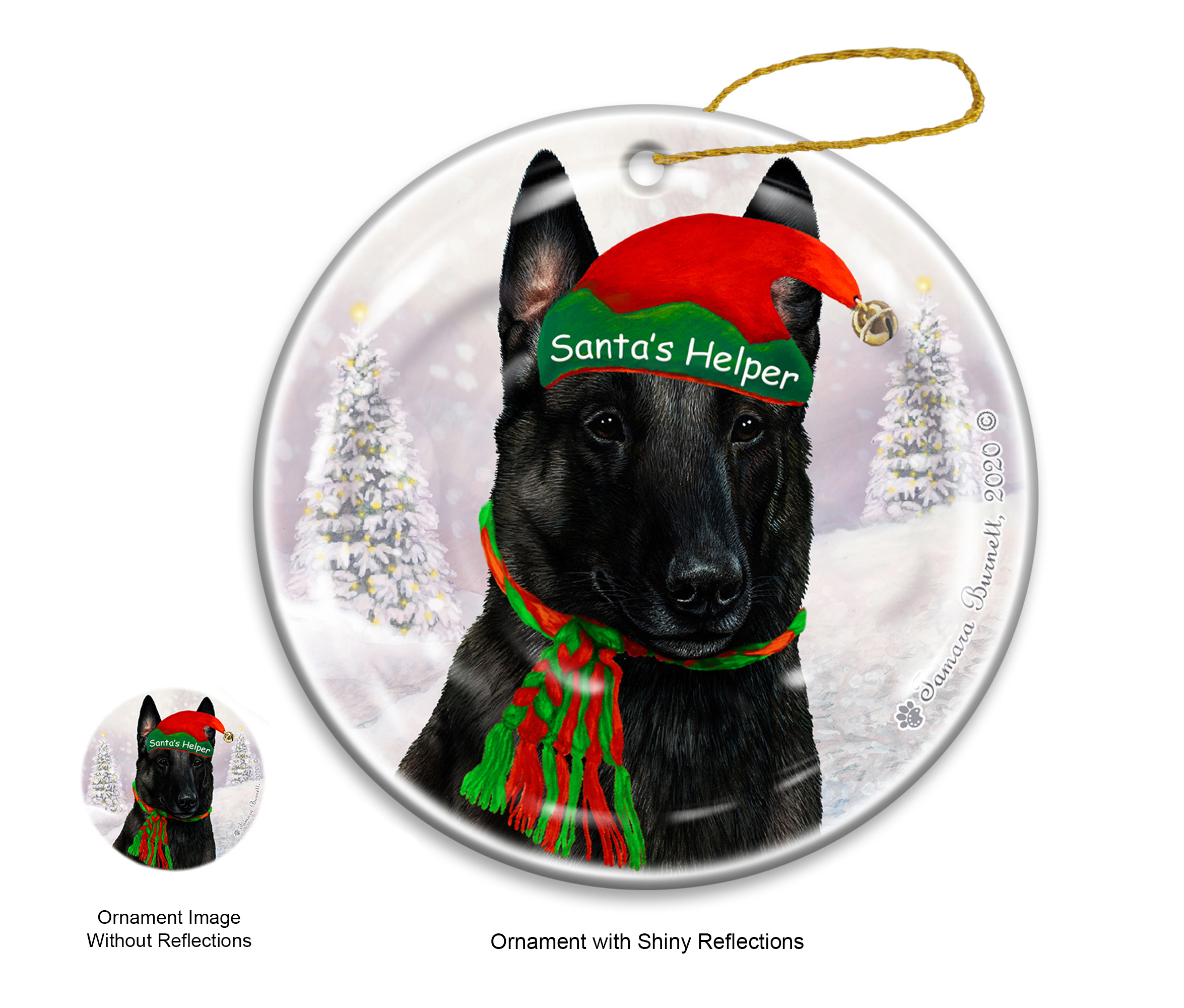 Belgian Malinois Black - Santa's Helper Ornament image