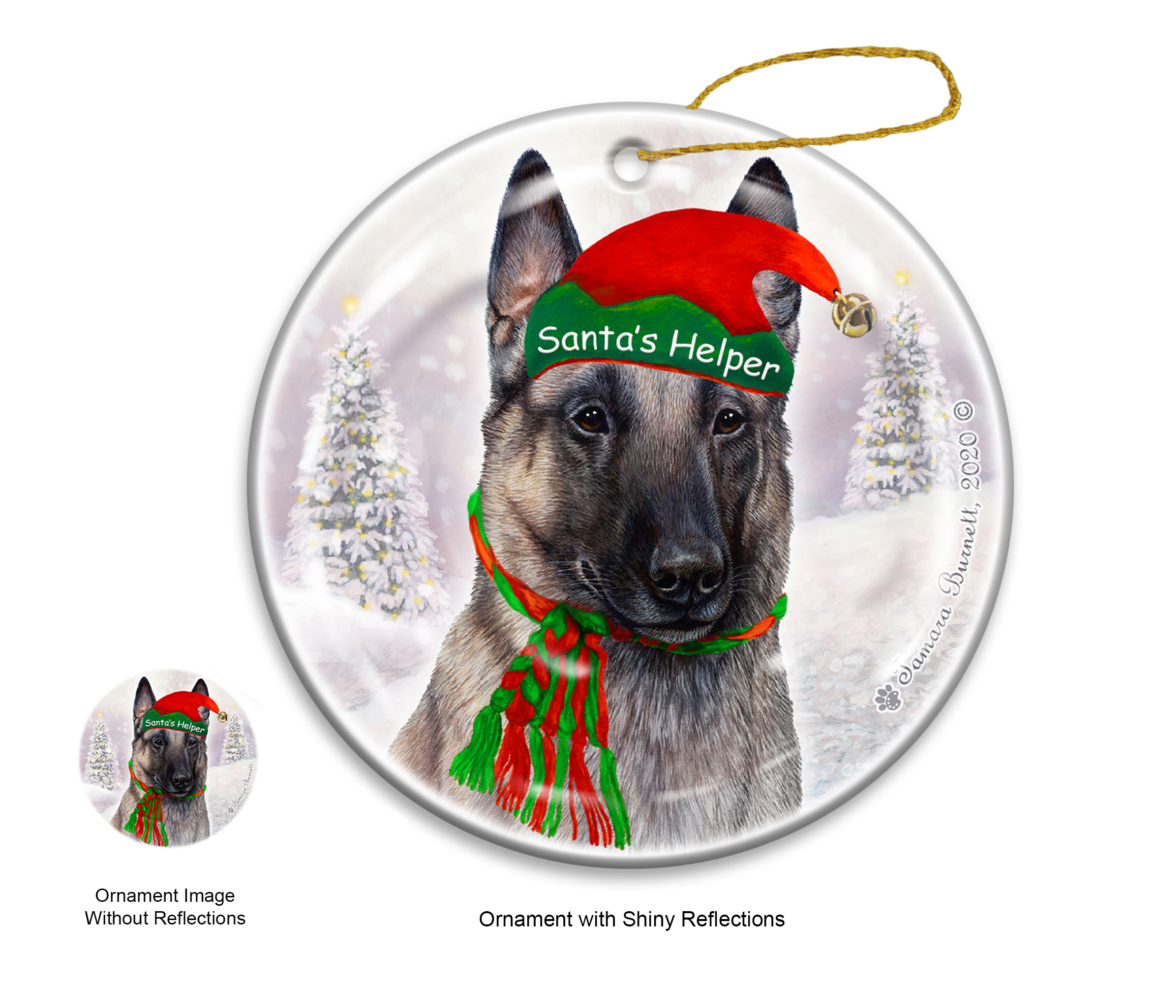 Belgian Malinois Grey - Santa's Helper Ornament image