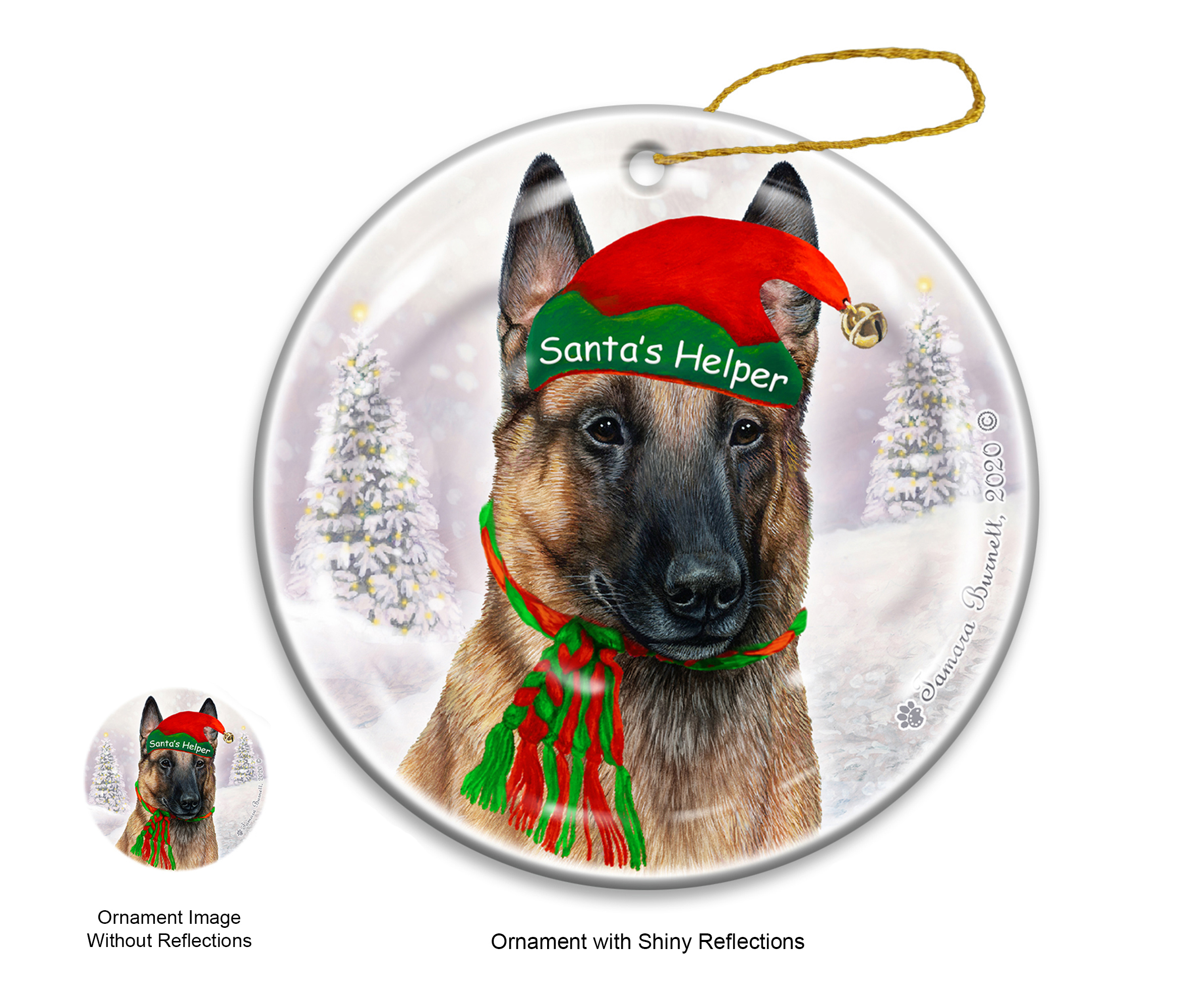 Belgian Malinois Light Fawn - Santa's Helper Ornament image
