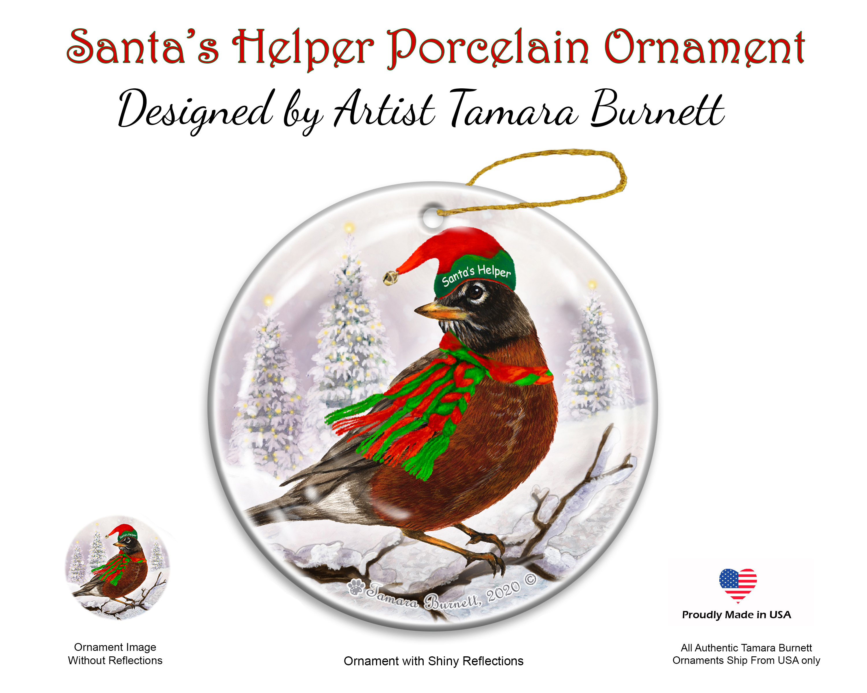 Robin American - Santa's Helper Ornament Image