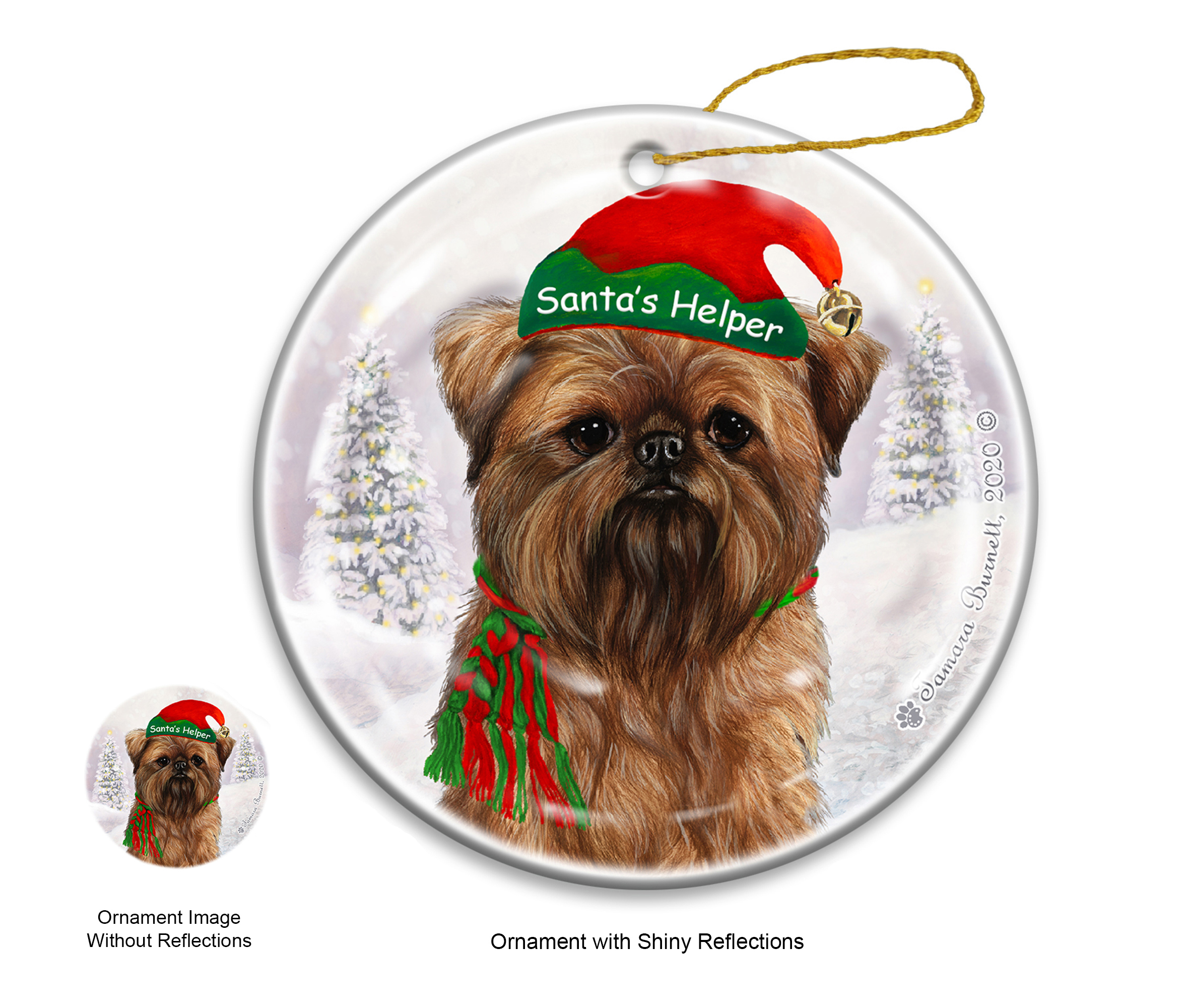 Brussels Griffon Brown - Santa's Helper Ornament image
