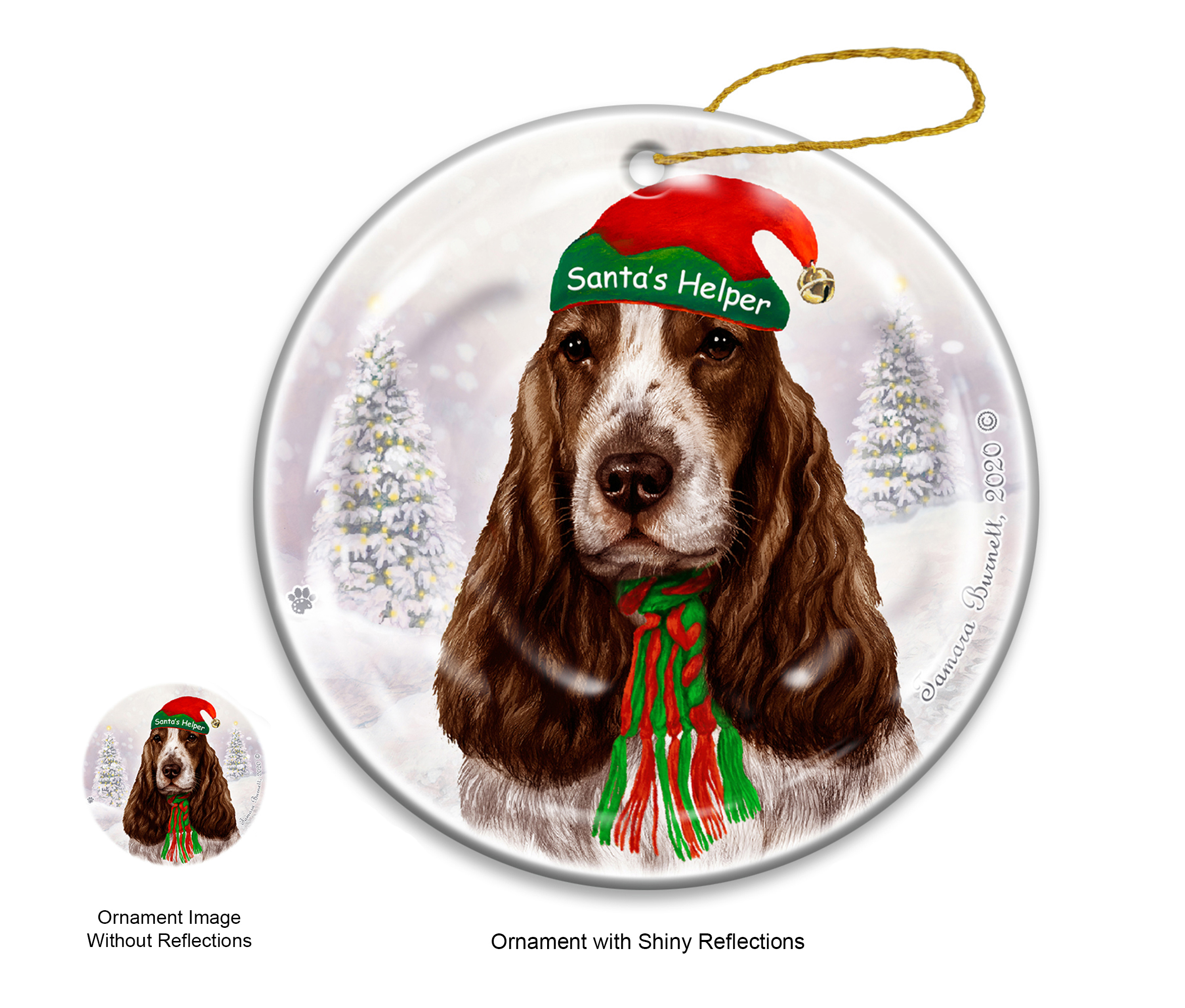 Eng Cocker Spaniel Liver & White - Santa's Helper Ornament image
