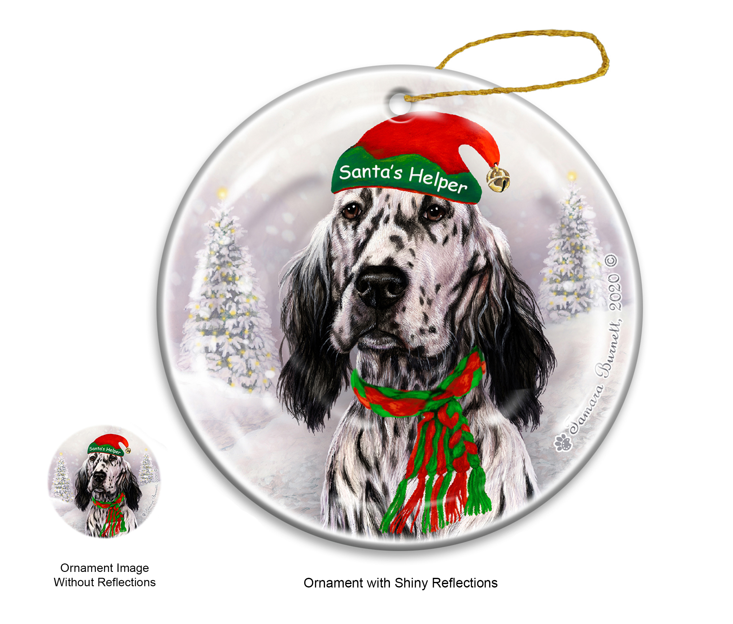 English Setter, Blue - Santa's Helper Ornament image