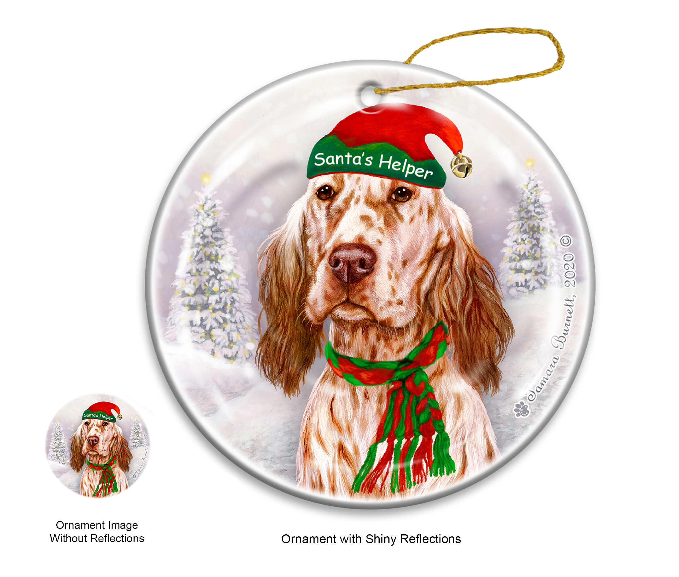 English Setter, Orange - Santa's Helper Ornament image