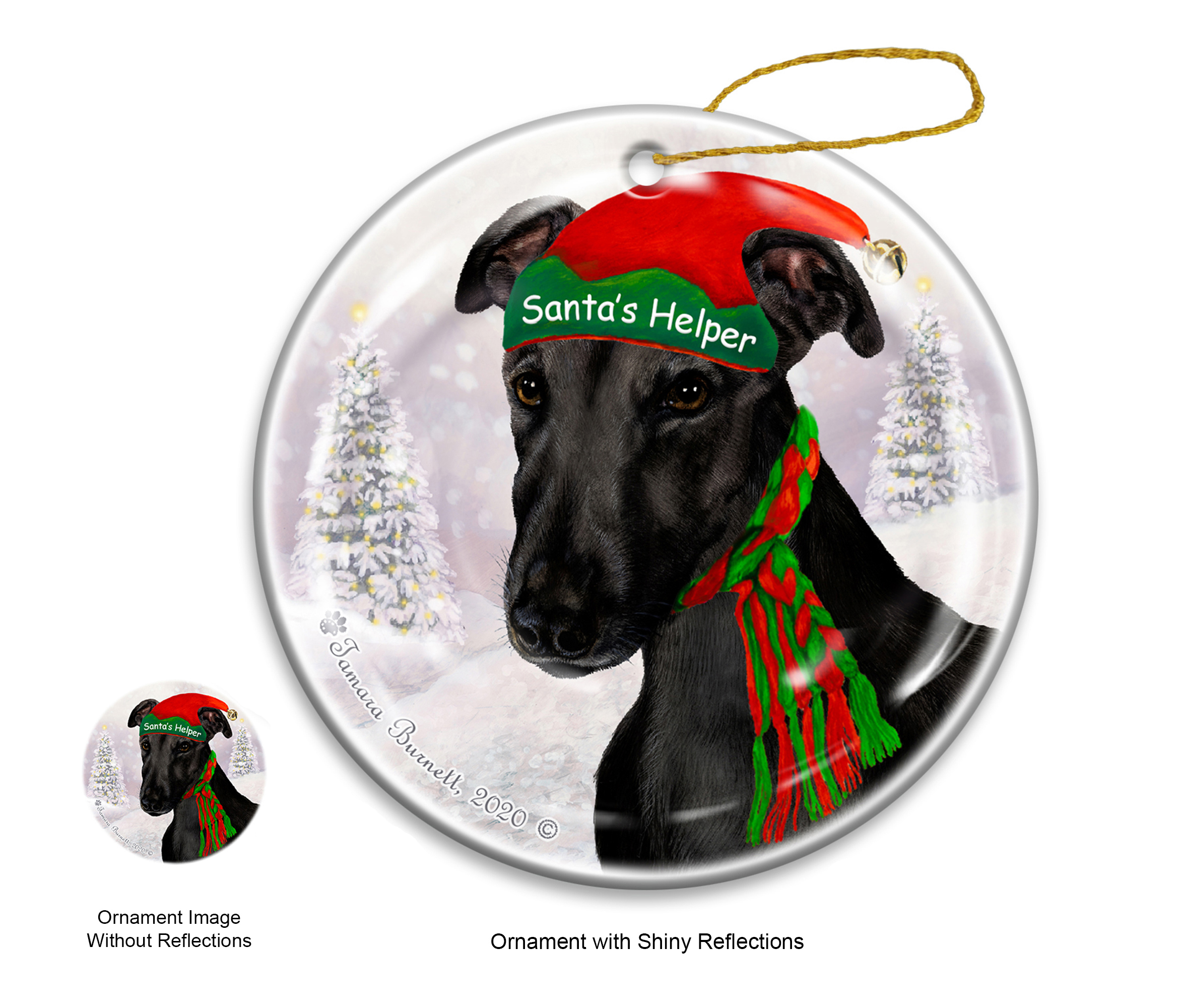 Greyhound Black - Santa's Helper Ornament image