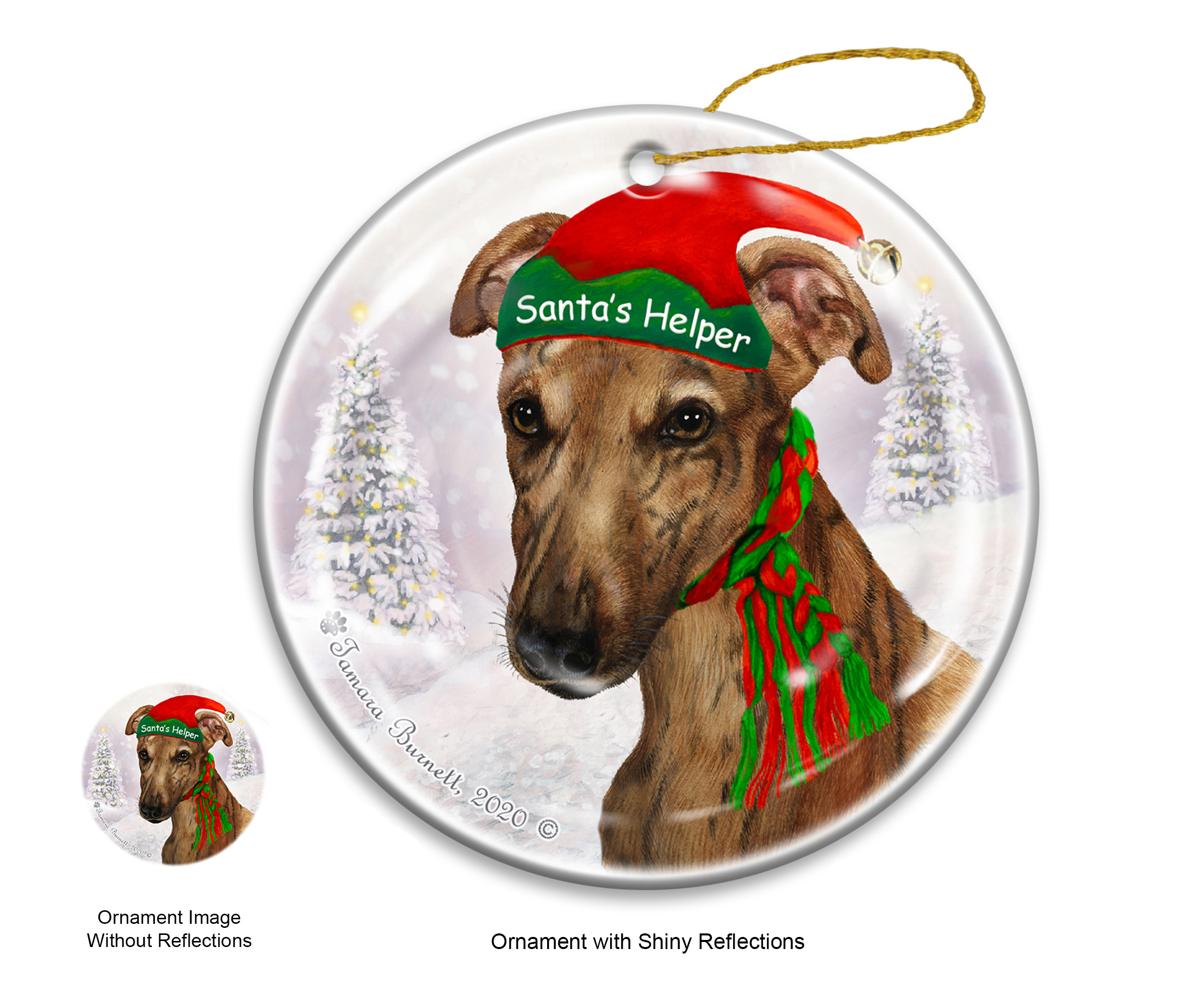 Greyhound Brindle Red - Santa's Helper Ornament image