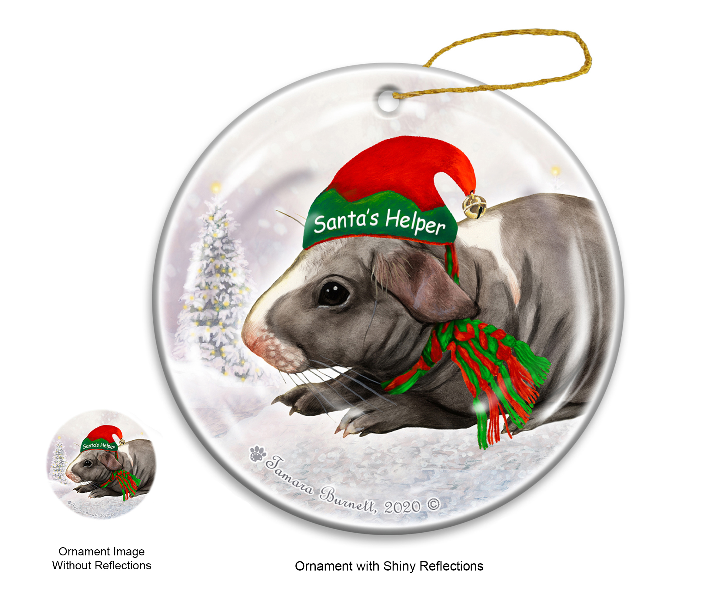 Guinea Pig Skinny Hairless - Santa's Helper Ornament image