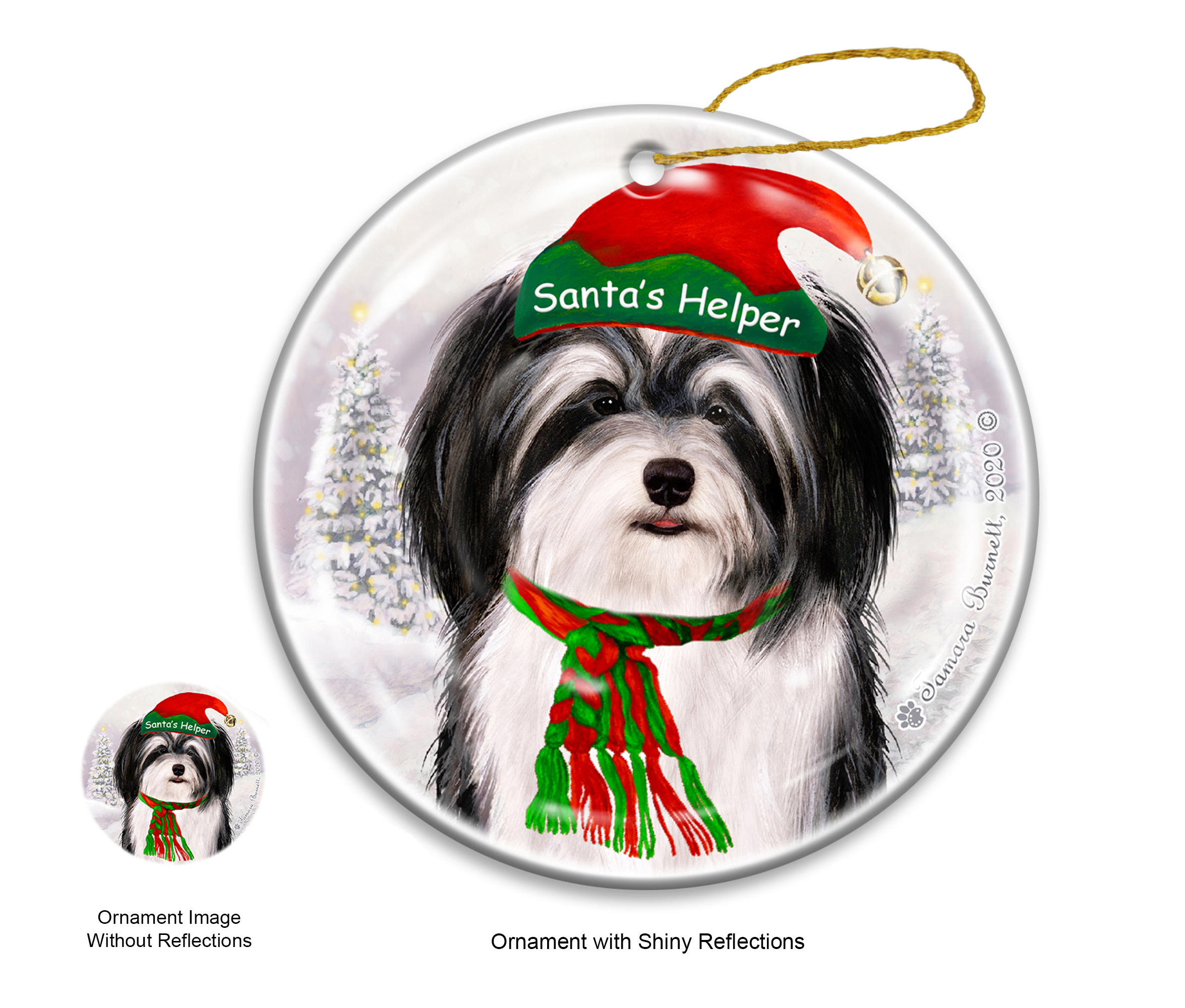 Havanese Black & White - Santa's Helper Ornament image