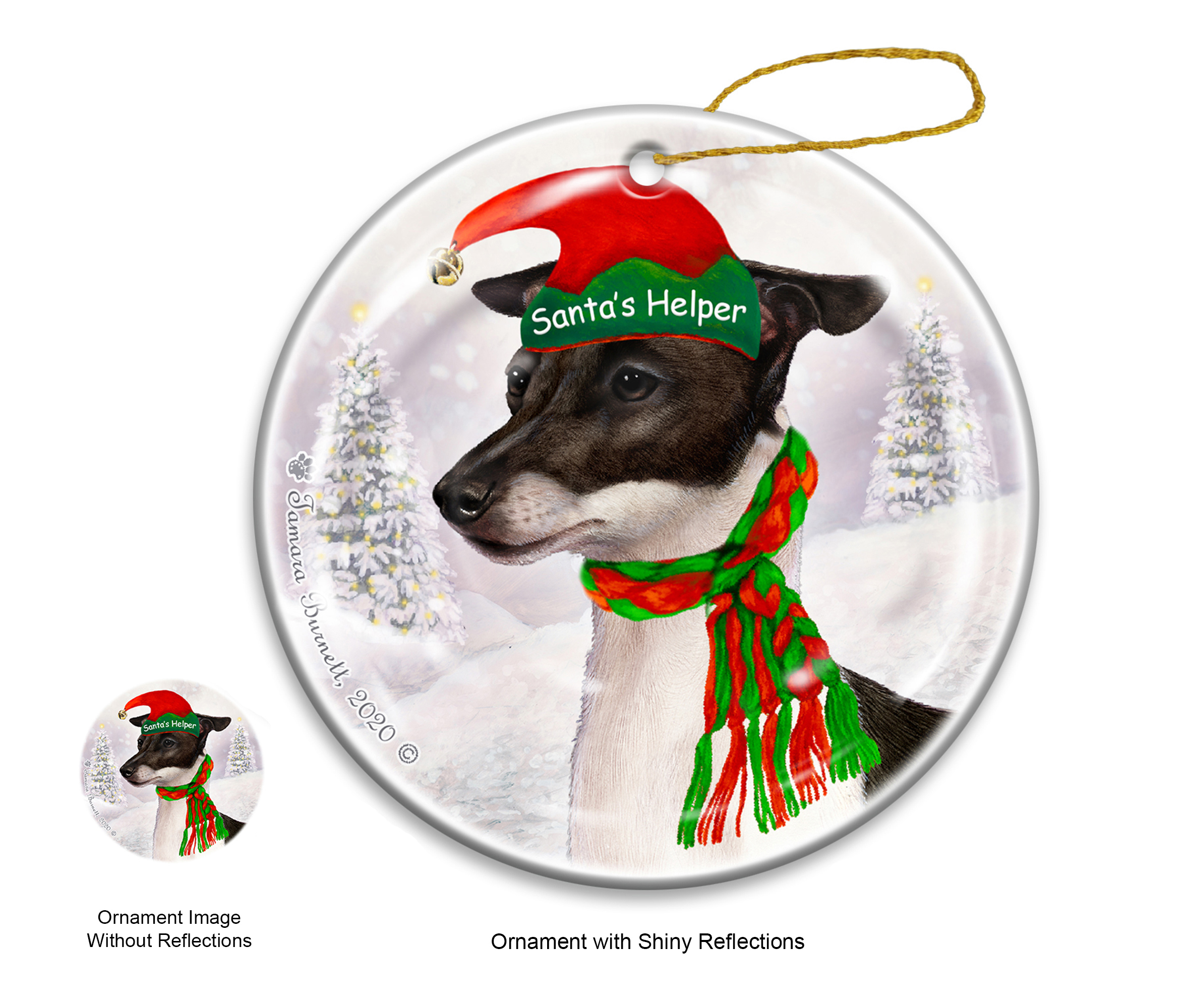 Italian Greyhound Black & White - Santa's Helper Ornament image