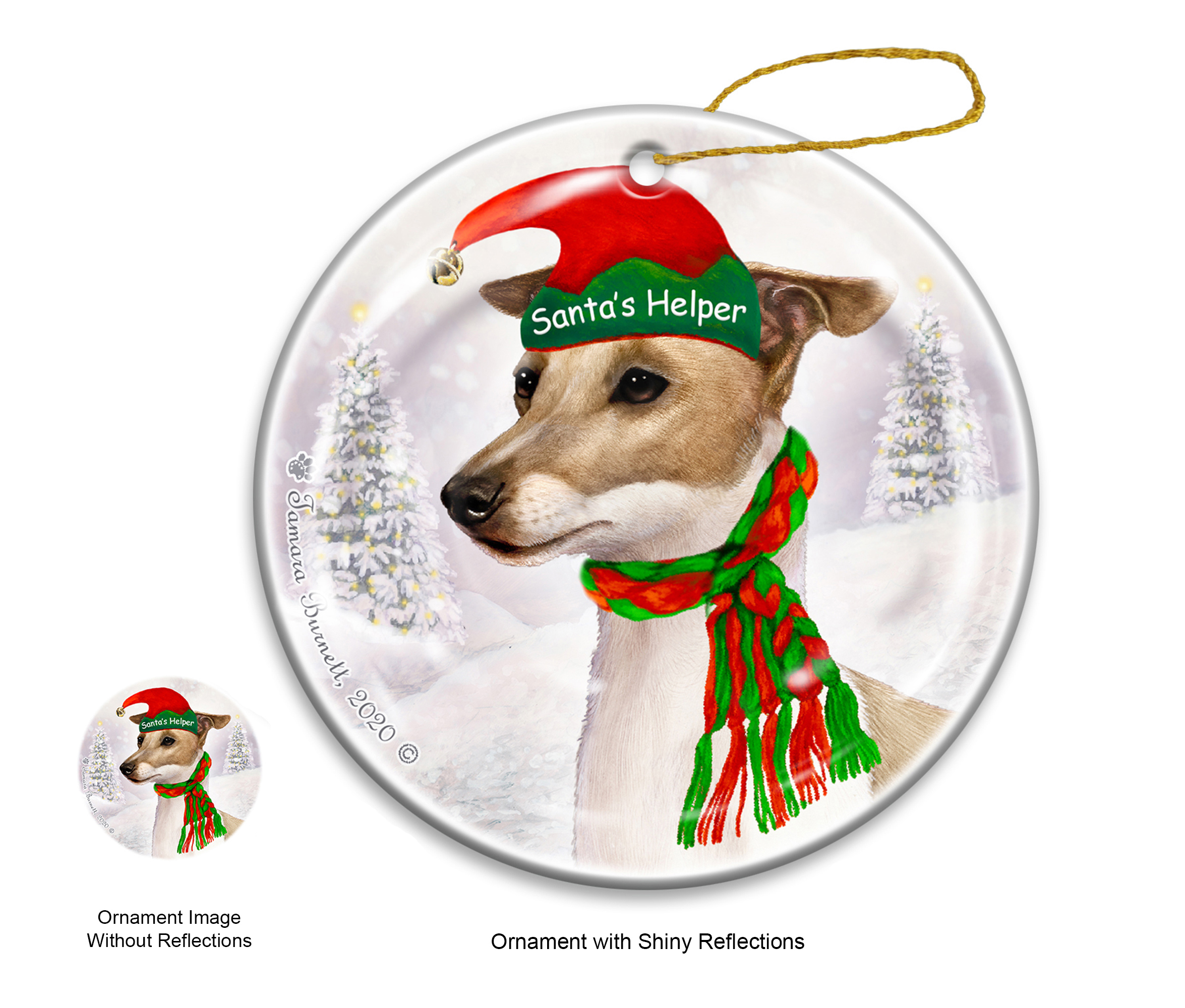 Italian Greyhound Fawn & White - Santa's Helper Ornament image