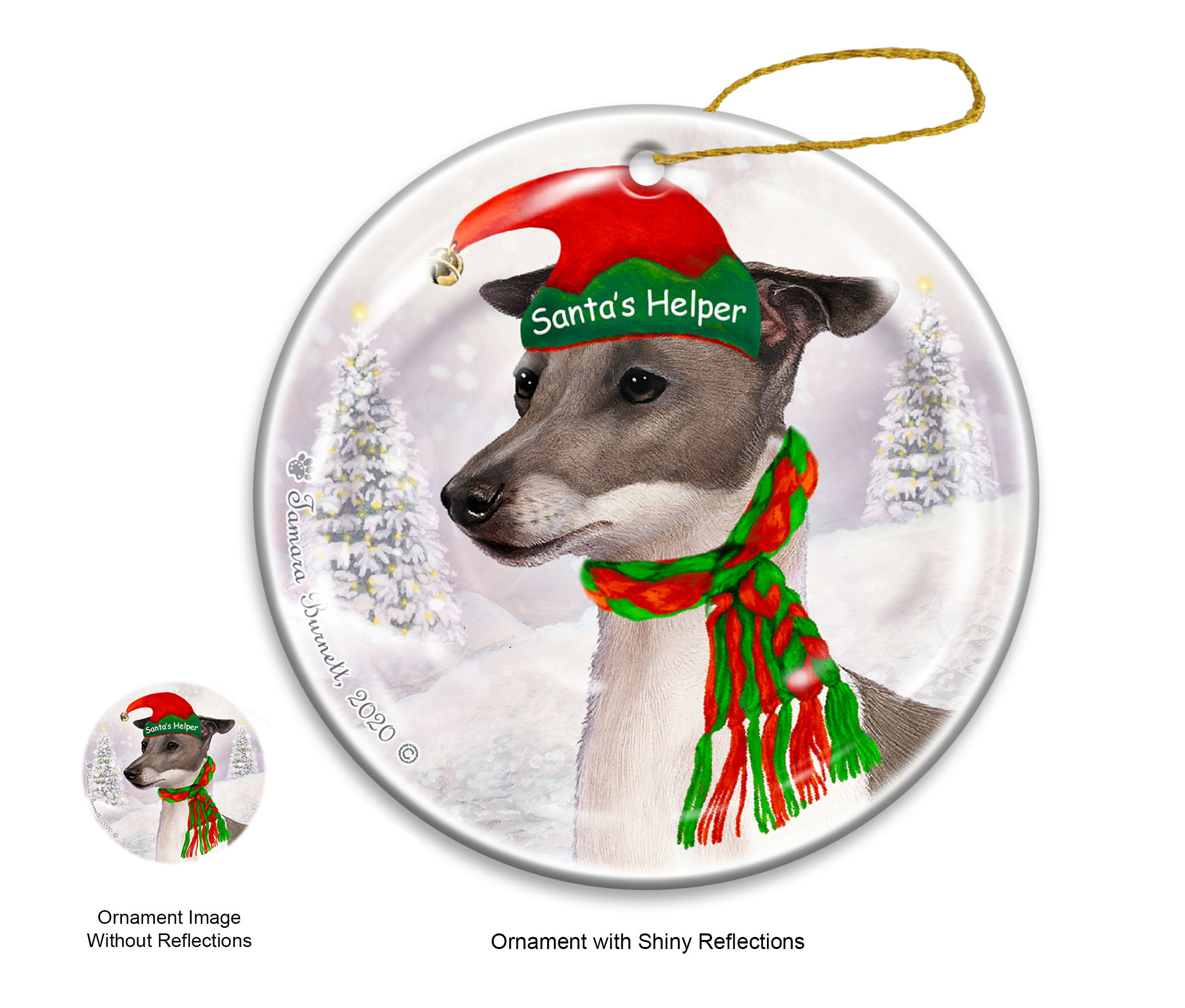 Italian Greyhound Blue & White - Santa's Helper Ornament image