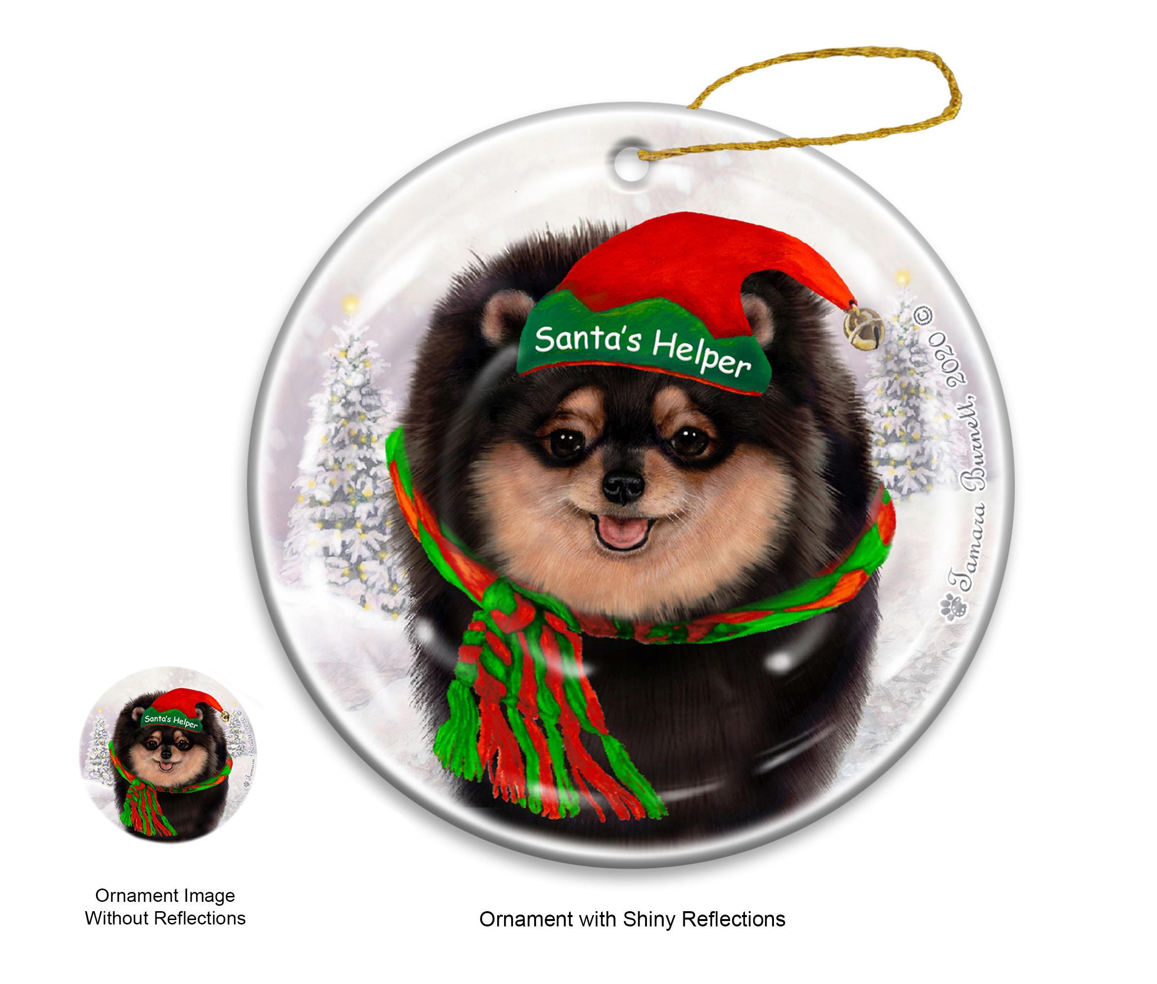 Pomeranian Black & Tan - Santa's Helper Ornament image
