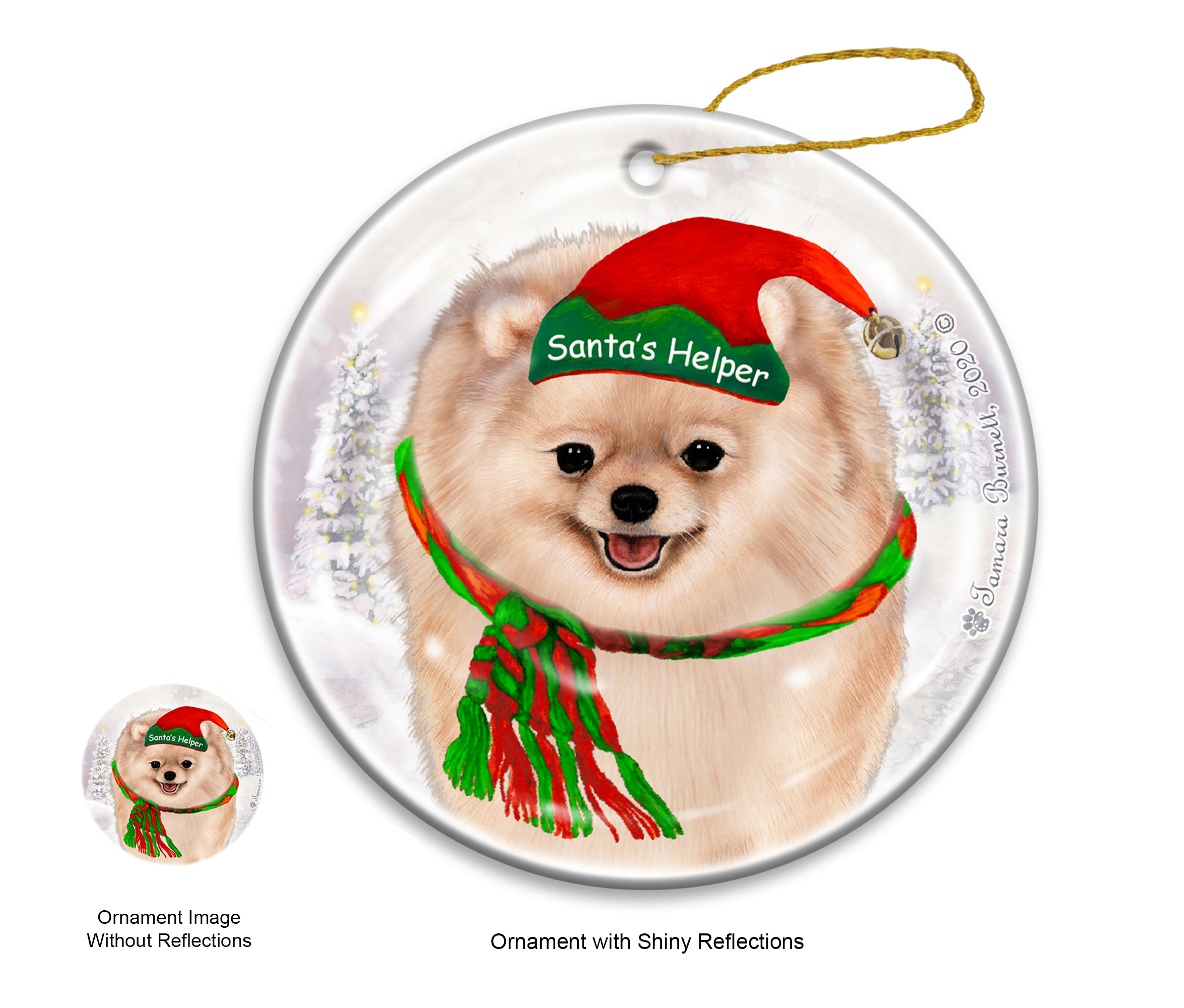 Pomeranian Cream - Santa's Helper Ornament image