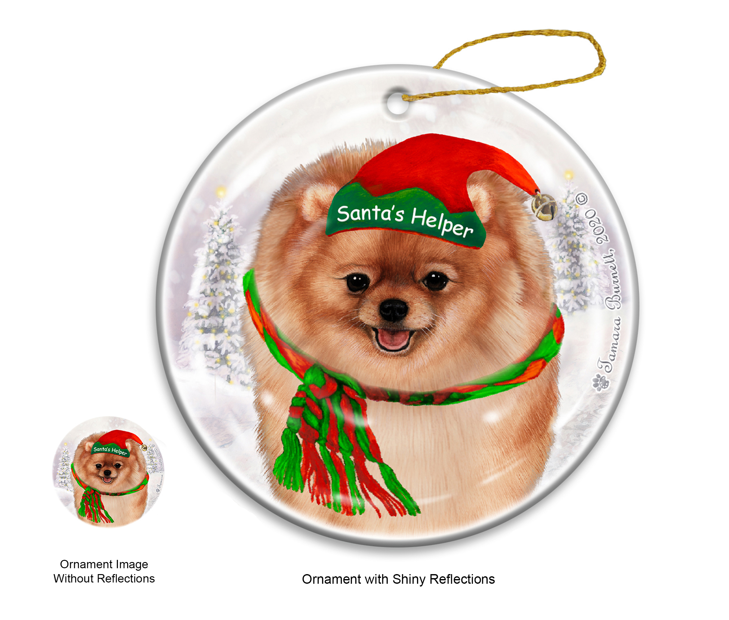 Pomeranian Fawn - Santa's Helper Ornament image