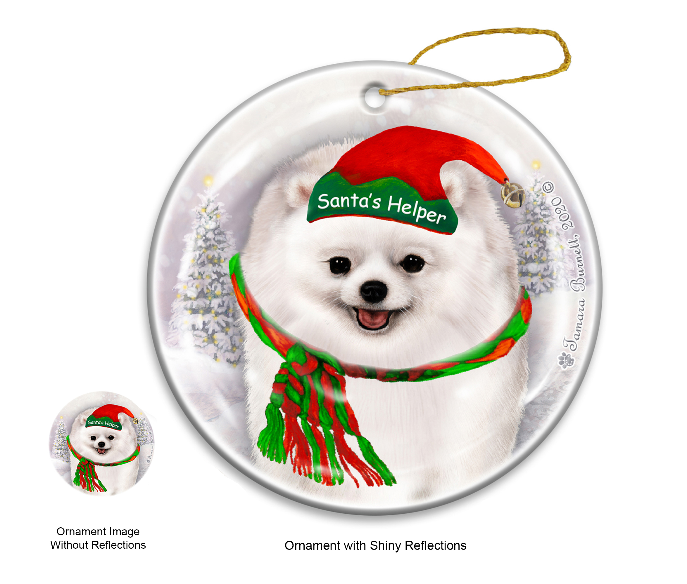 Pomeranian White - Santa's Helper Ornament image