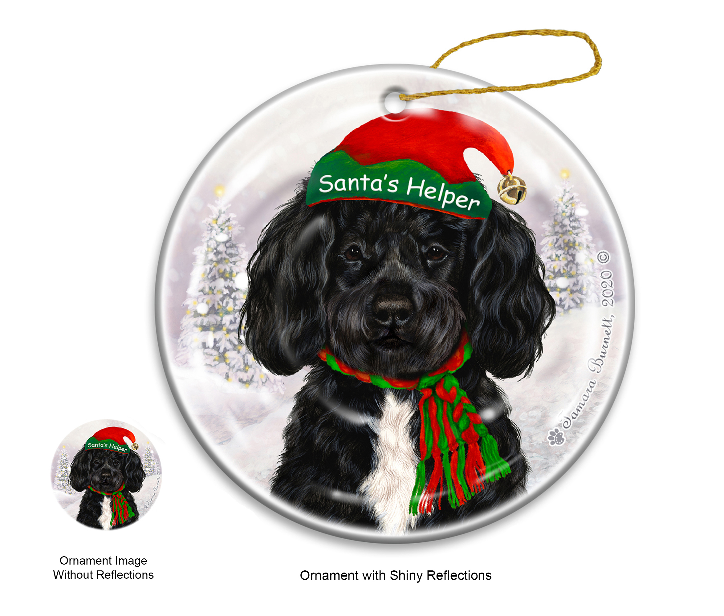 Portuguese Water Dog Black - Santa's Helper Ornament image