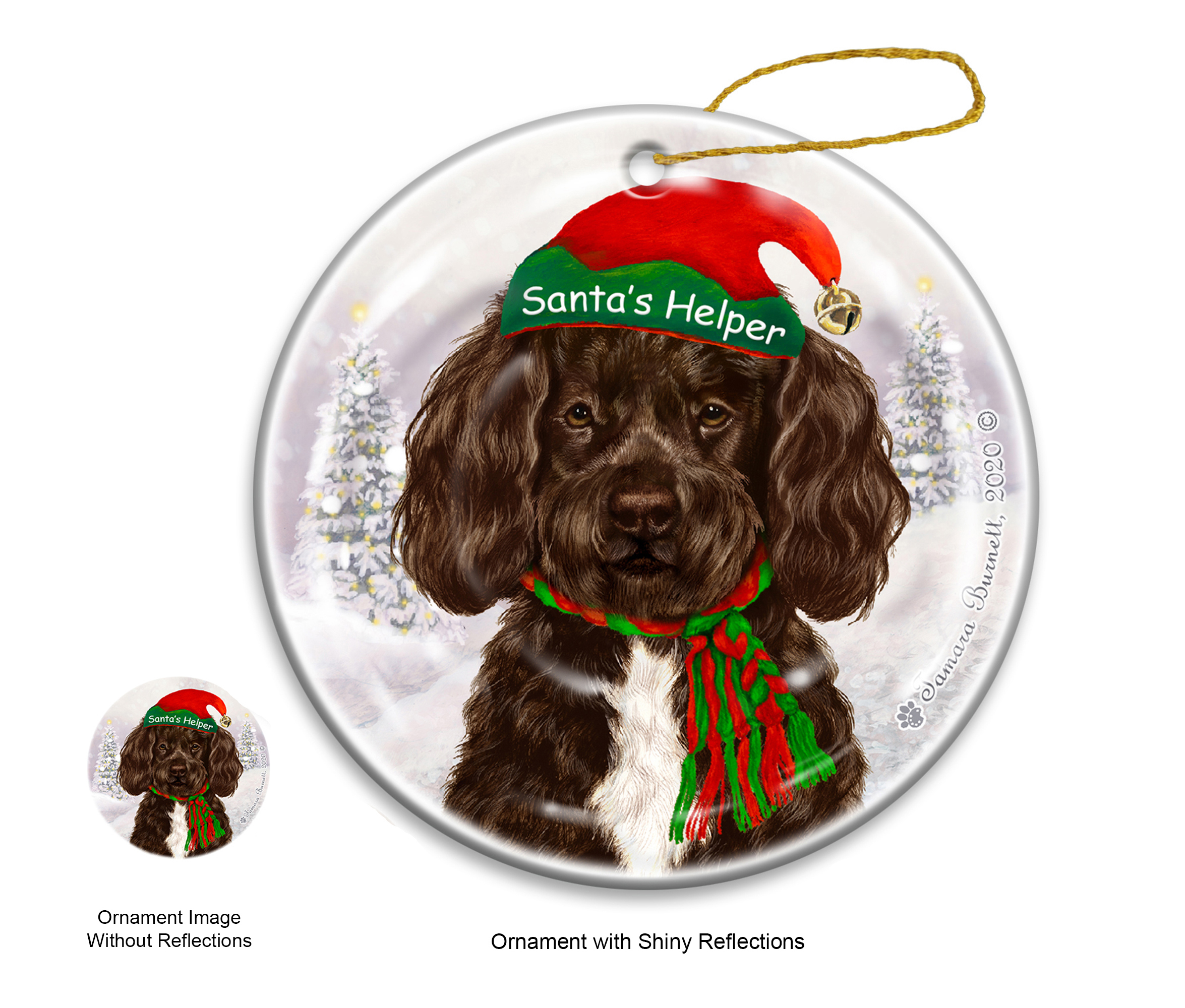 Portuguese Water Dog Brown - Santa's Helper Ornament Image