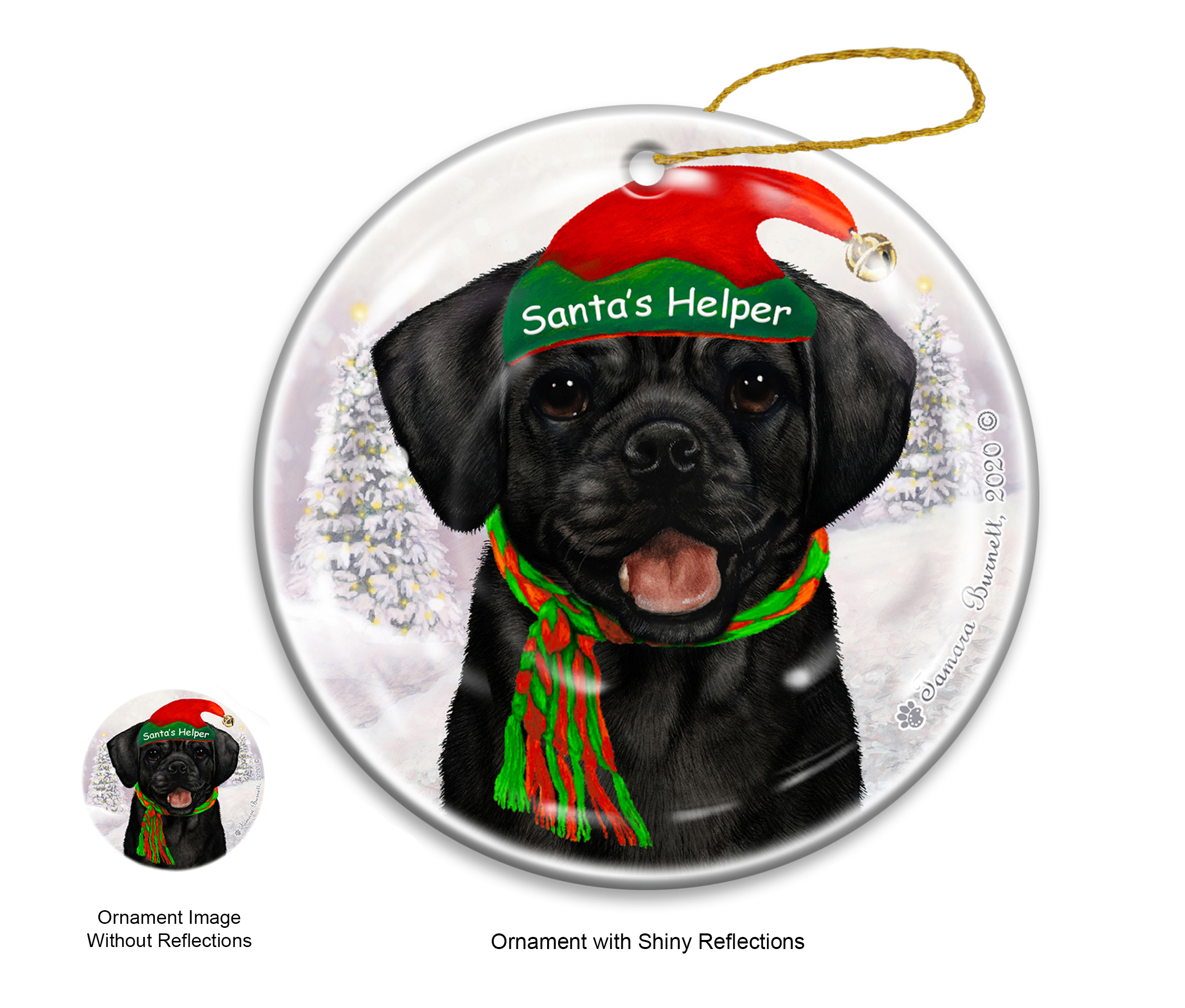 Puggle Black - Santa's Helper Ornament image