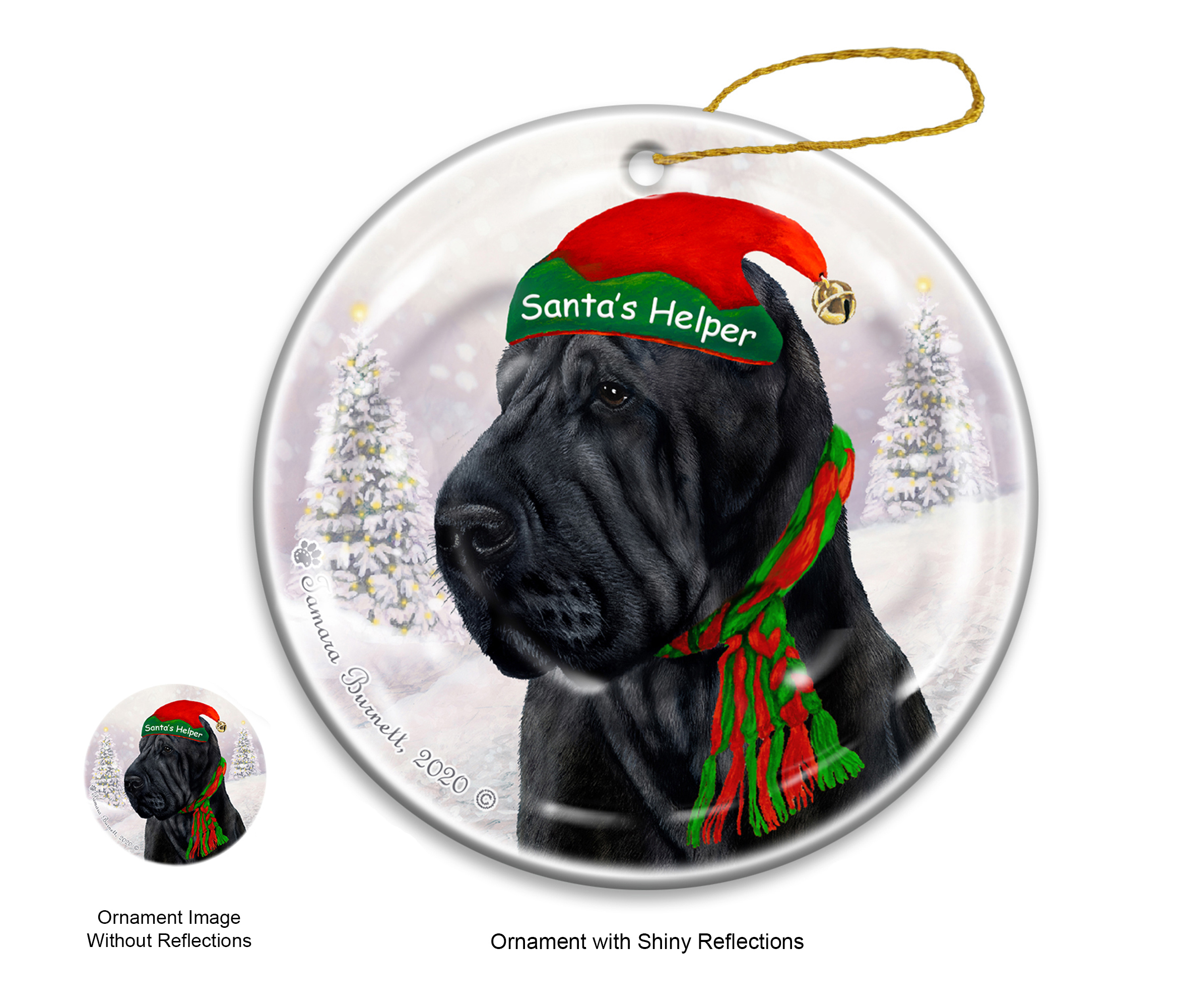 Shar Pei Black - Santa's Helper Ornament image
