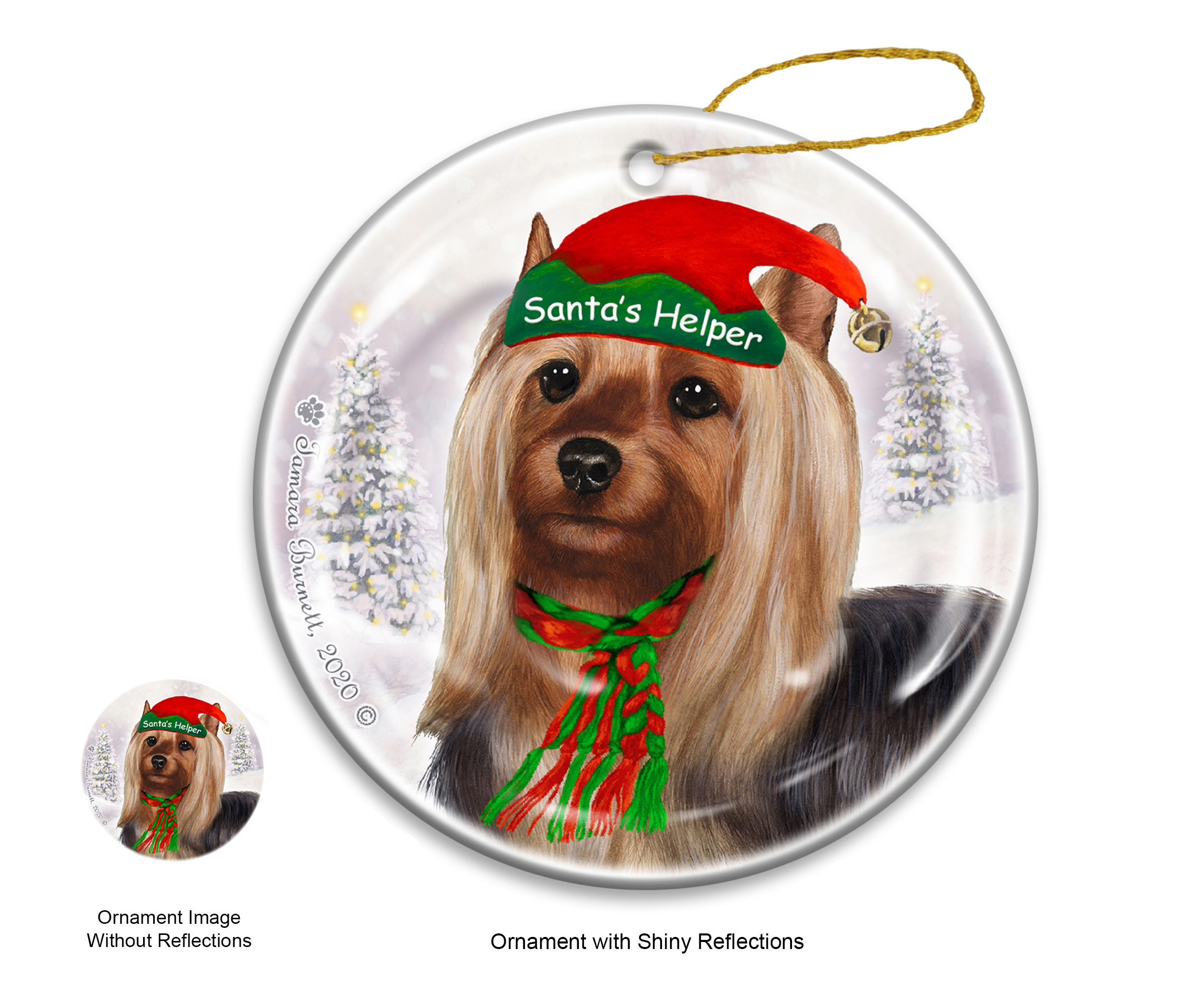 Silky Terrier - Santa's Helper Ornament image