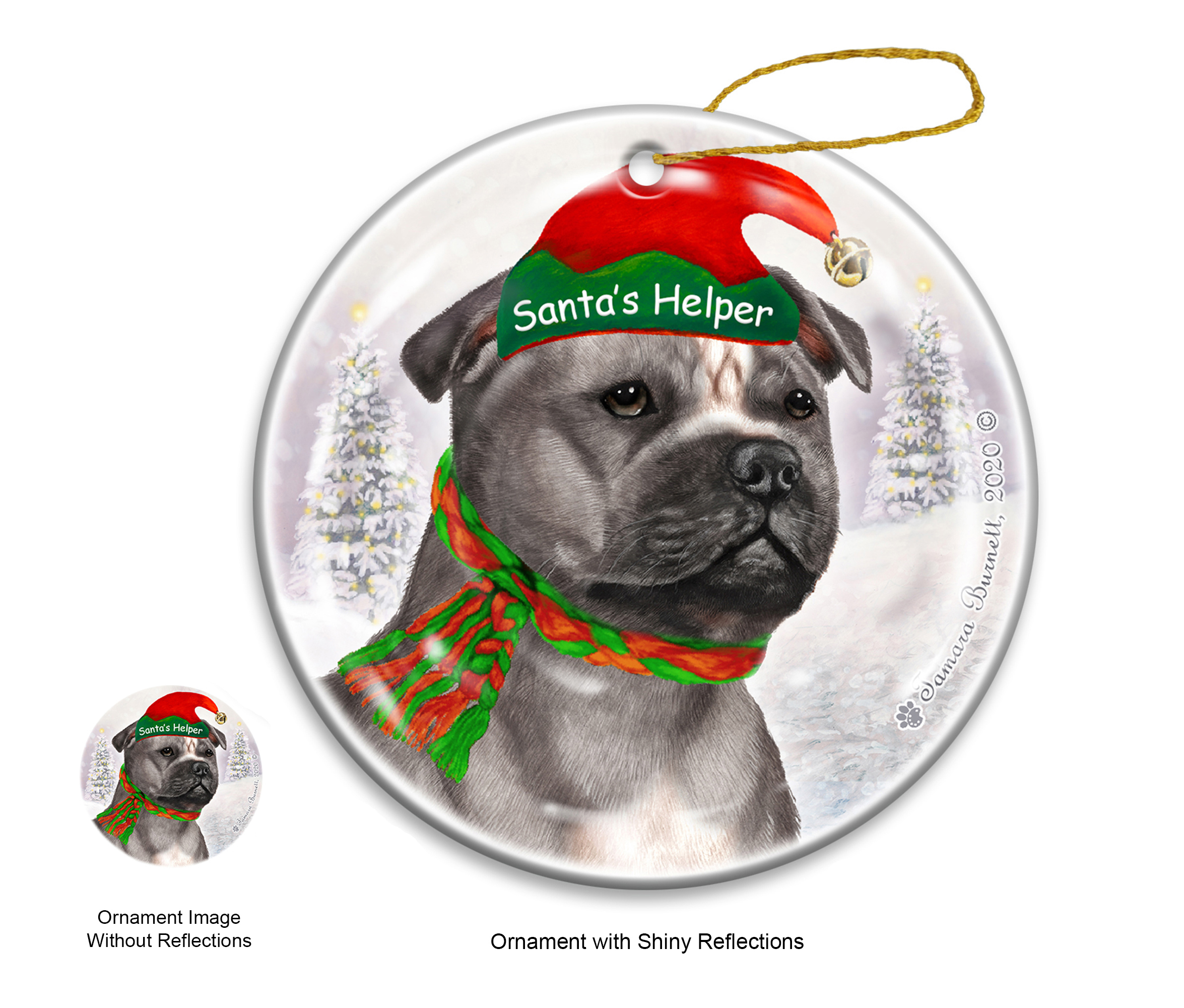 Staffordshire Bull Terr Blue & White - Santa's Helper Ornament image