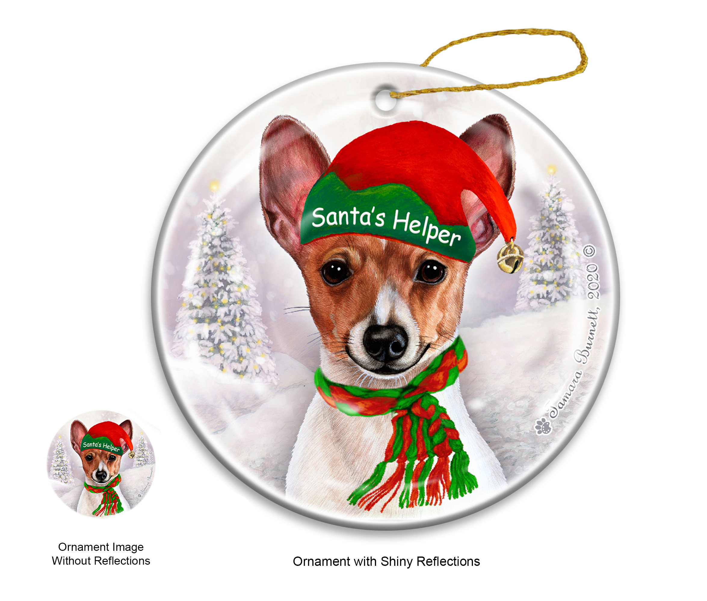 Toy Fox Terrier Red & White - Santa's Helper Ornament image