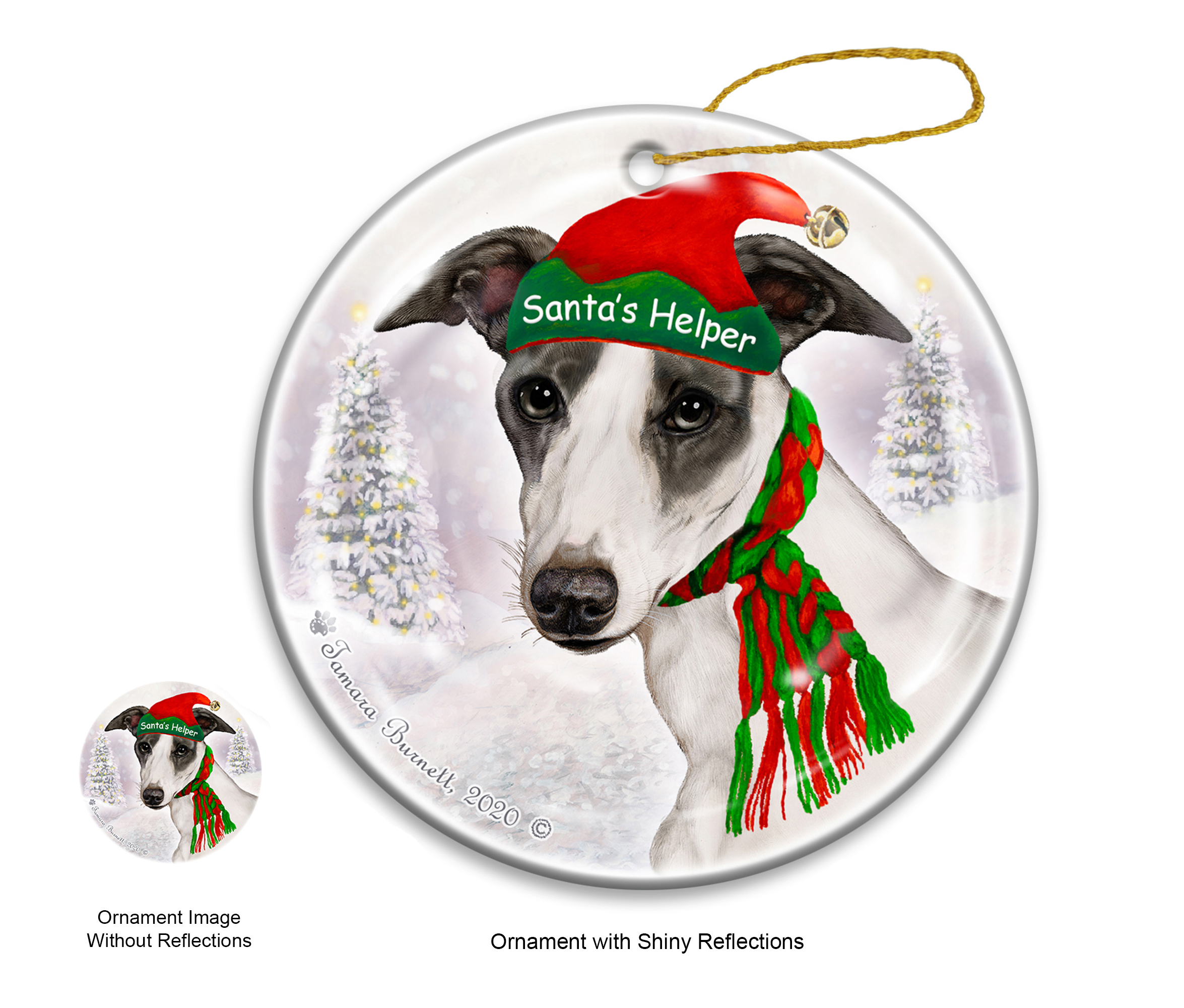 Whippet Blue & White - Santa's Helper Ornament image