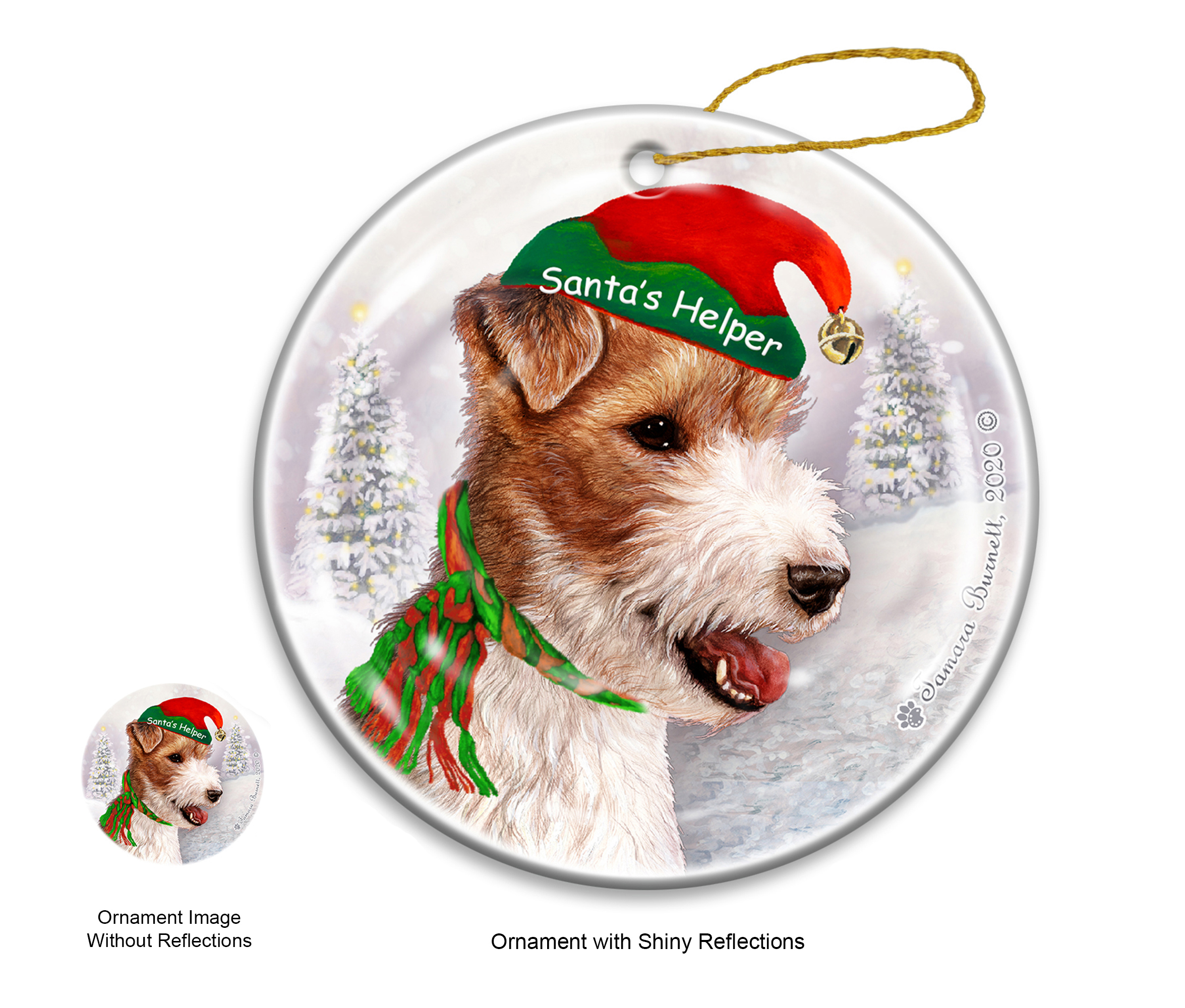 Wire Haired Fox Terrier - Santa's Helper Ornament image