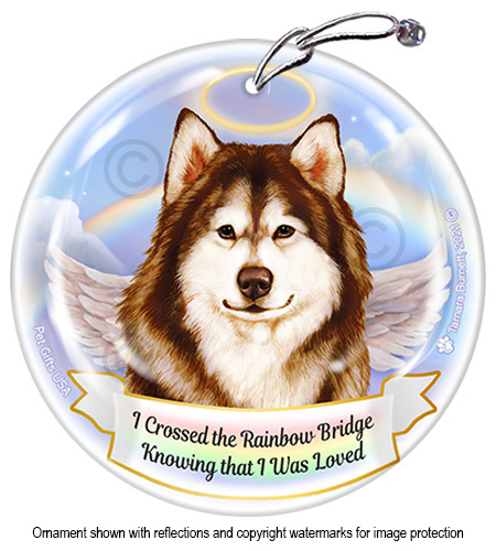 Alaskan Malamute Red and White Rainbow Bridge Memorial Ornament Image