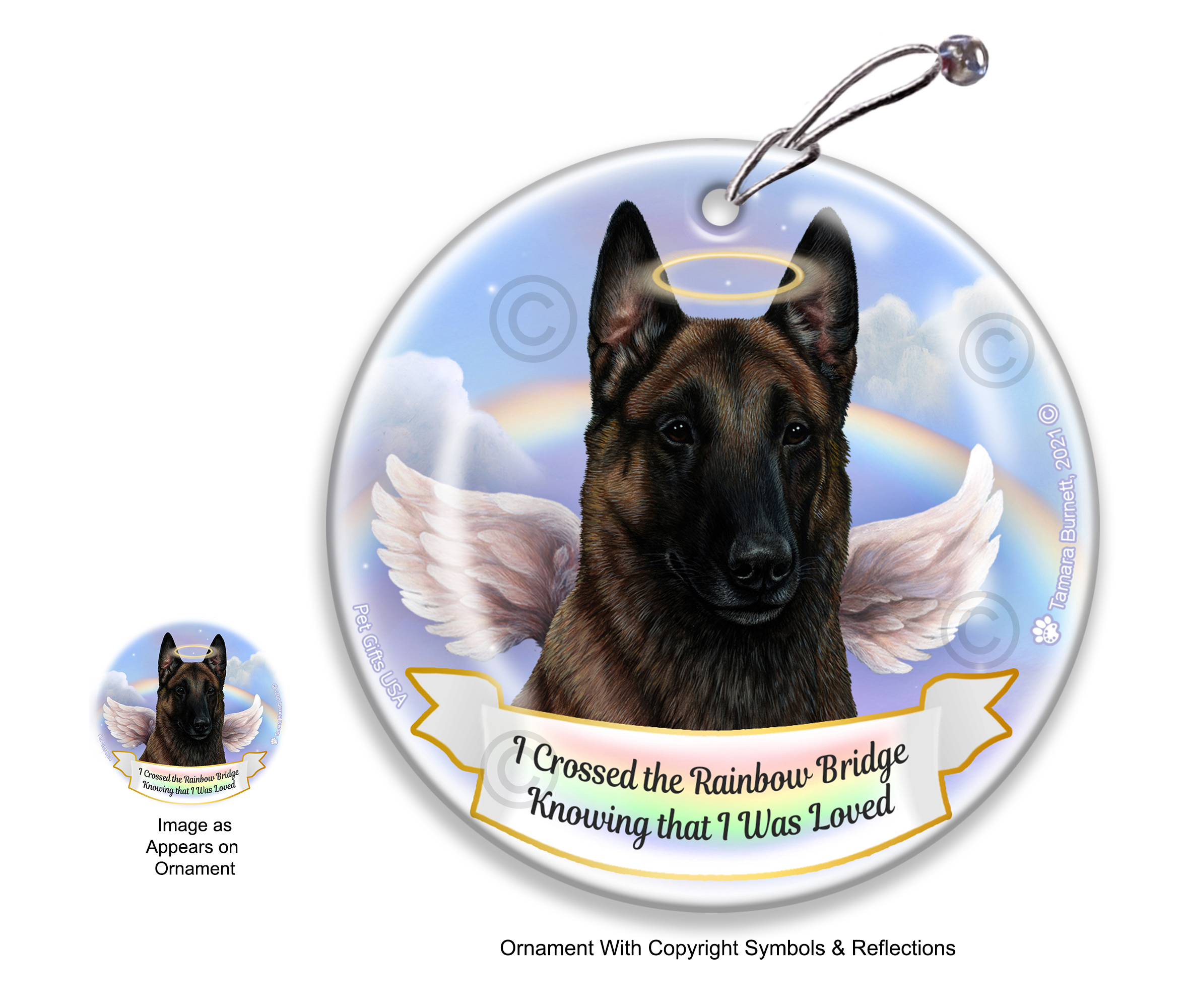 Belgian Malinois Deep Mahogany Rainbow Bridge Memorial Ornament image